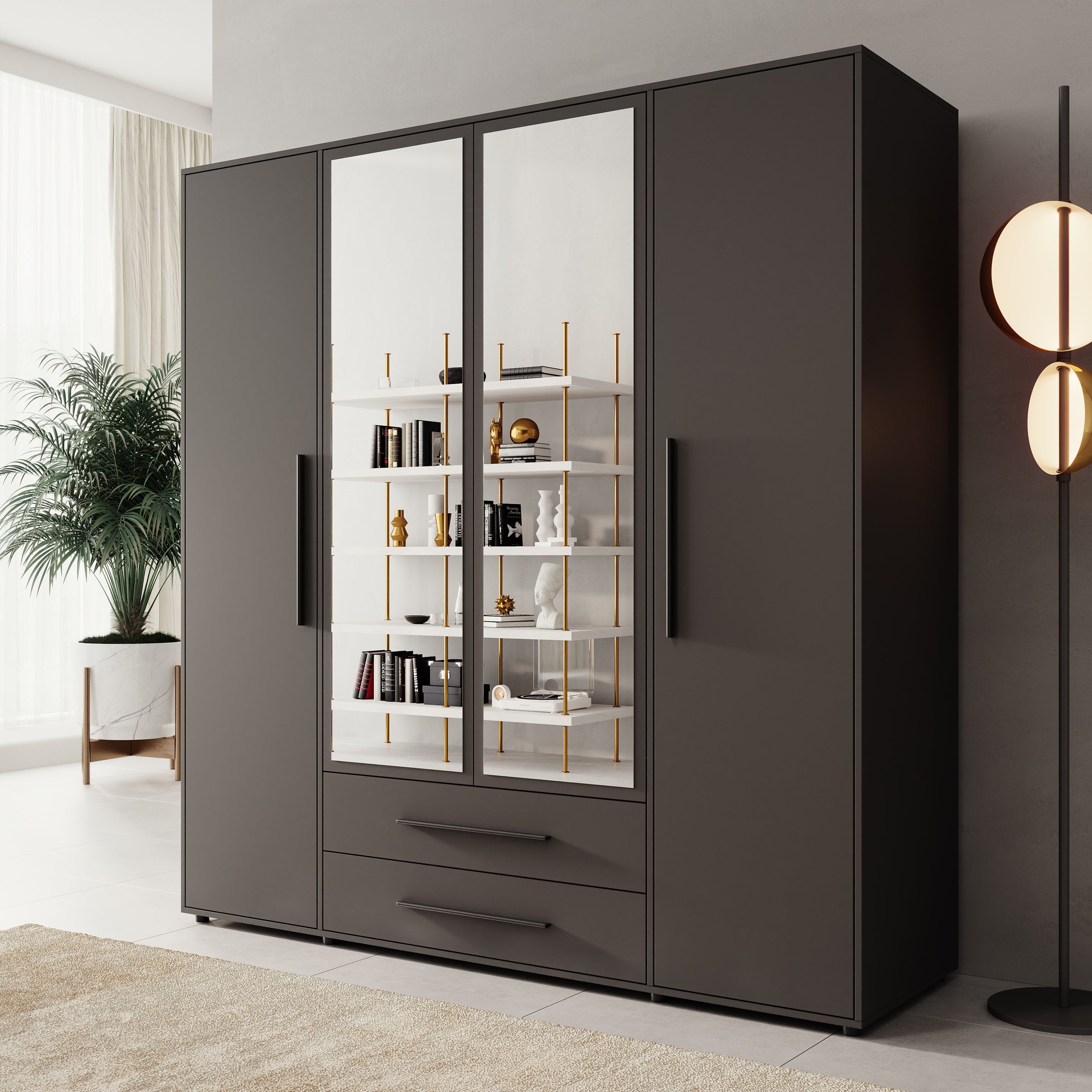 Montalo - Kledingkast 4-deurs - Zwart - 198x59x206 cm