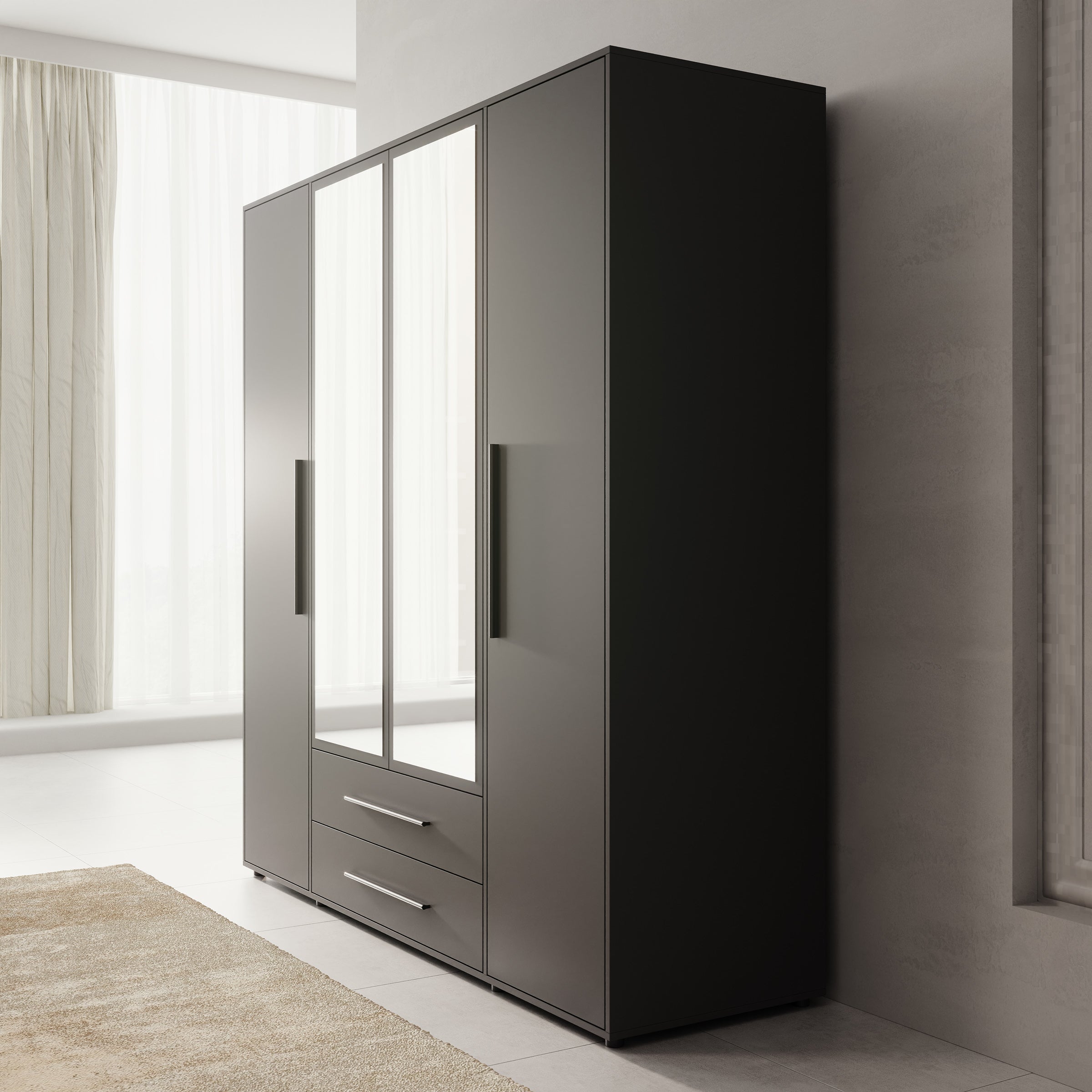 Montalo - Kledingkast 4-deurs - Zwart - 198x59x206 cm