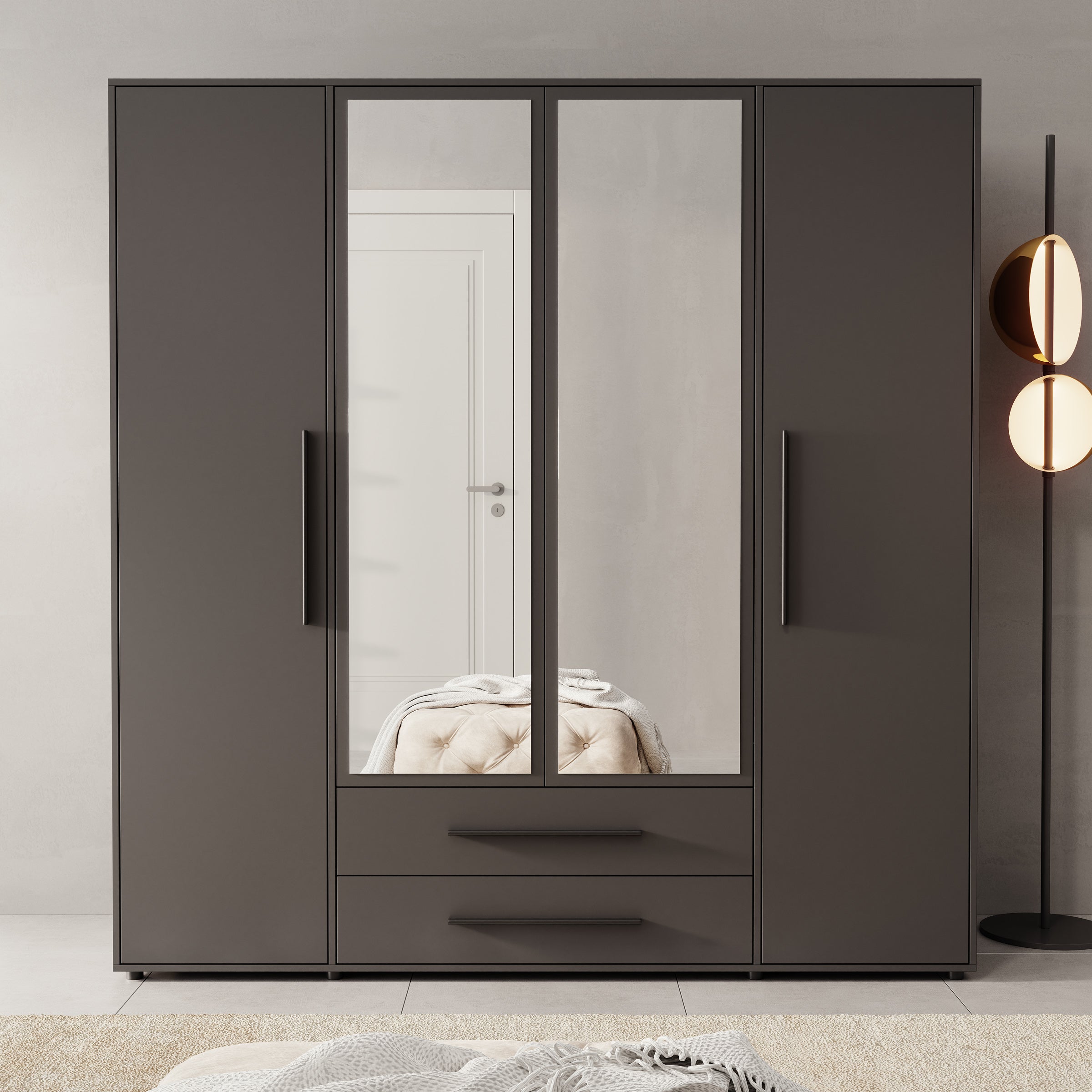 Montalo - Kledingkast 4-deurs - Zwart - 198x59x206 cm