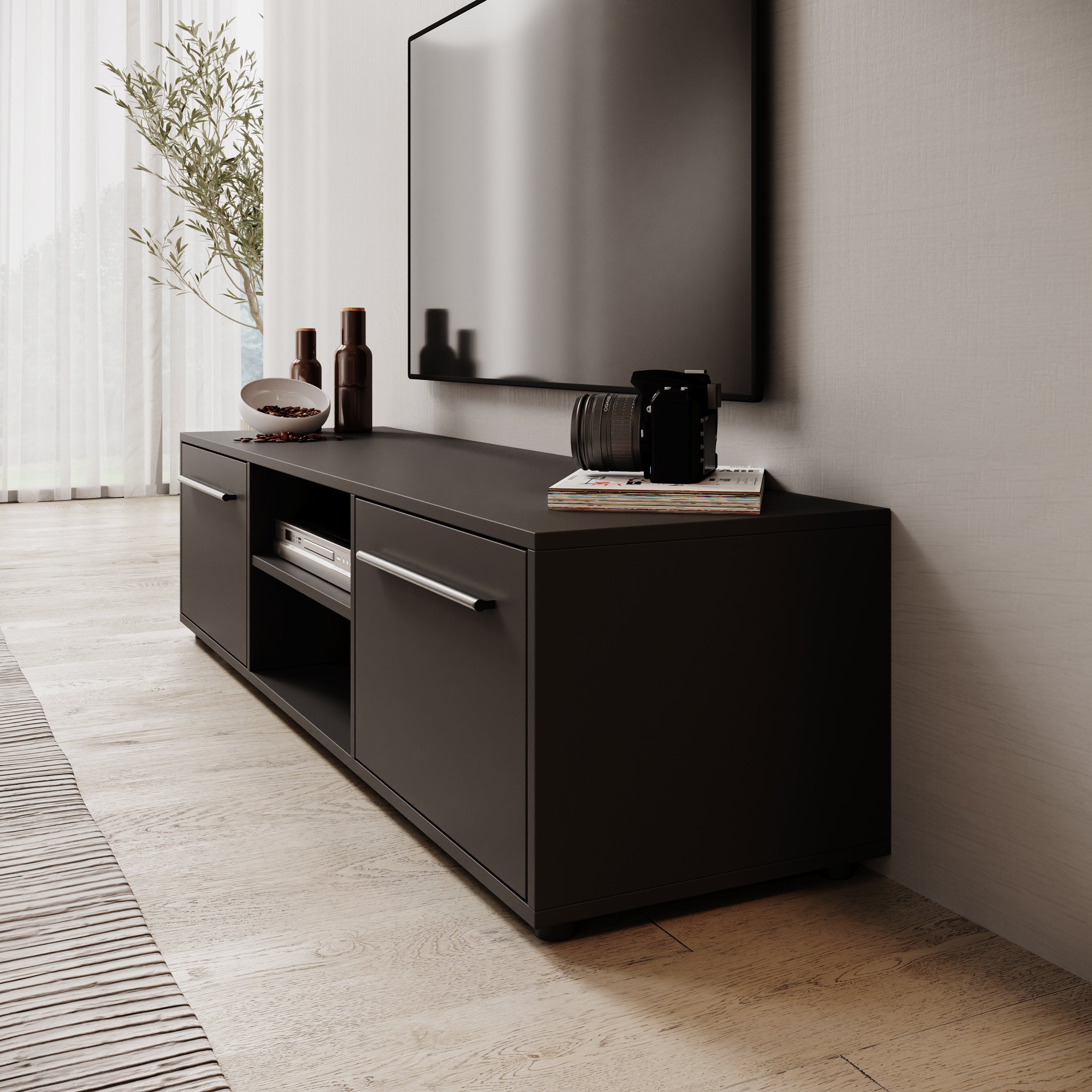 Montalo - TV-Meubel - Zwart - 150x40x38 cm