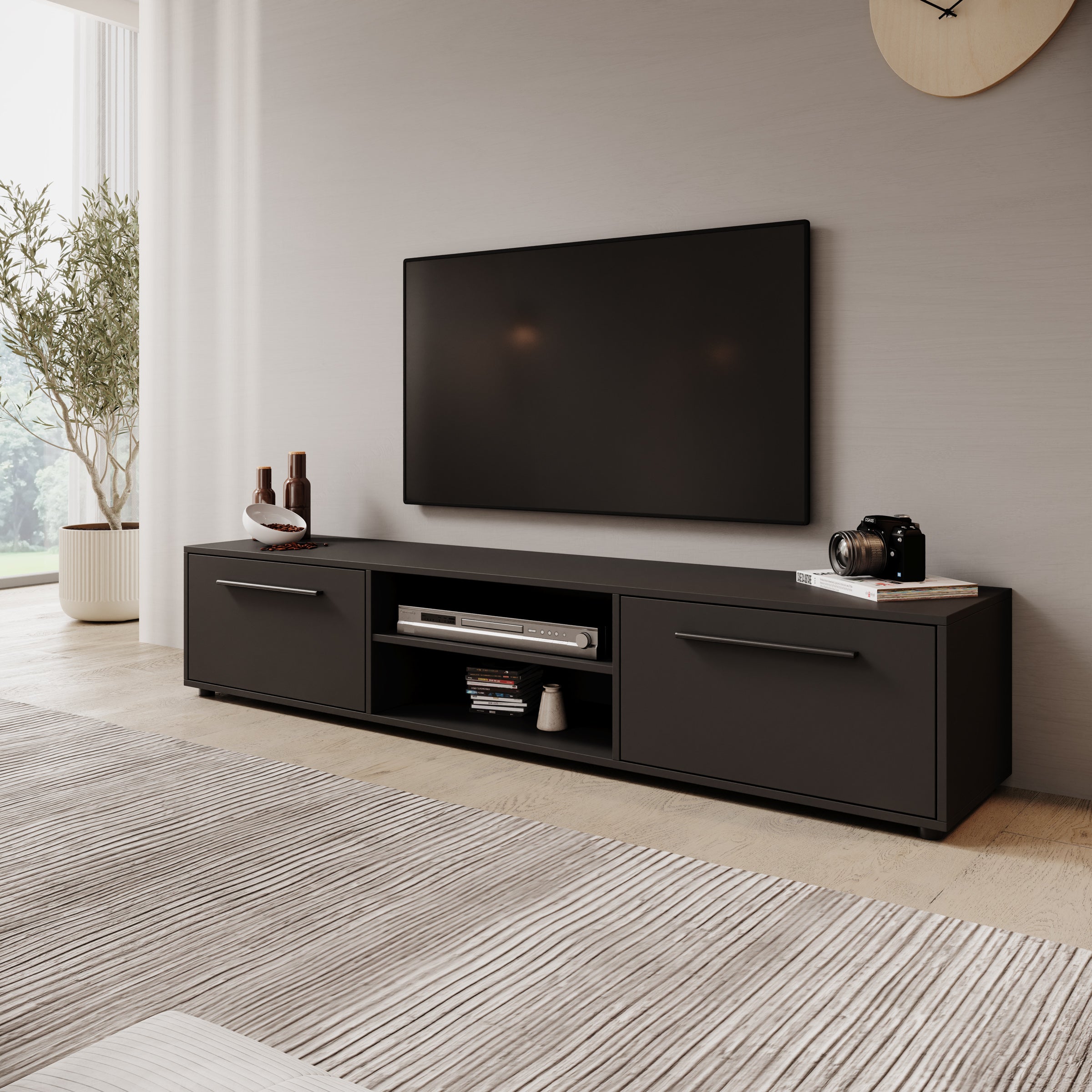 Montalo - TV-Meubel - Zwart - 190x40x38 cm