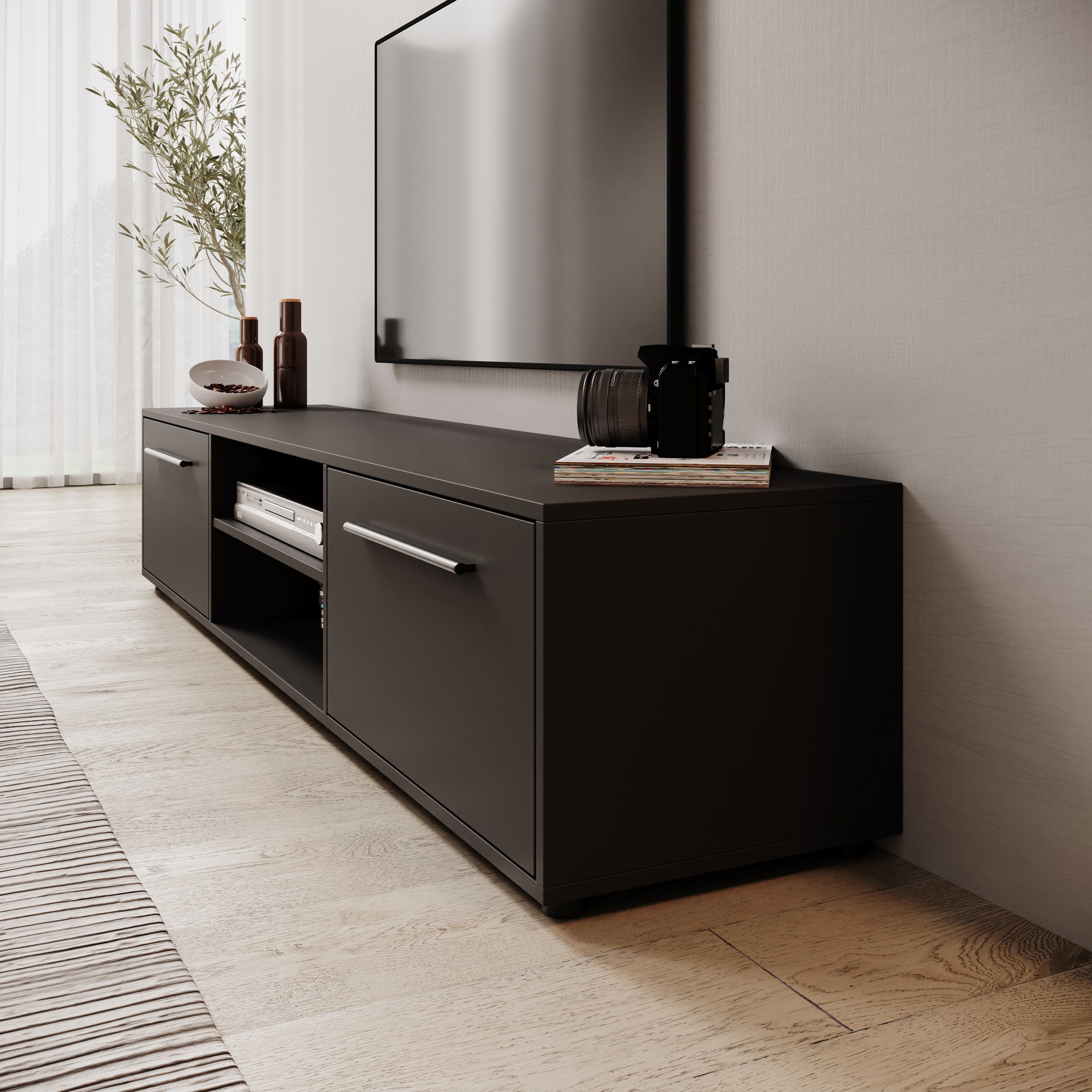 Montalo - TV-Meubel - Zwart - 190x40x38 cm