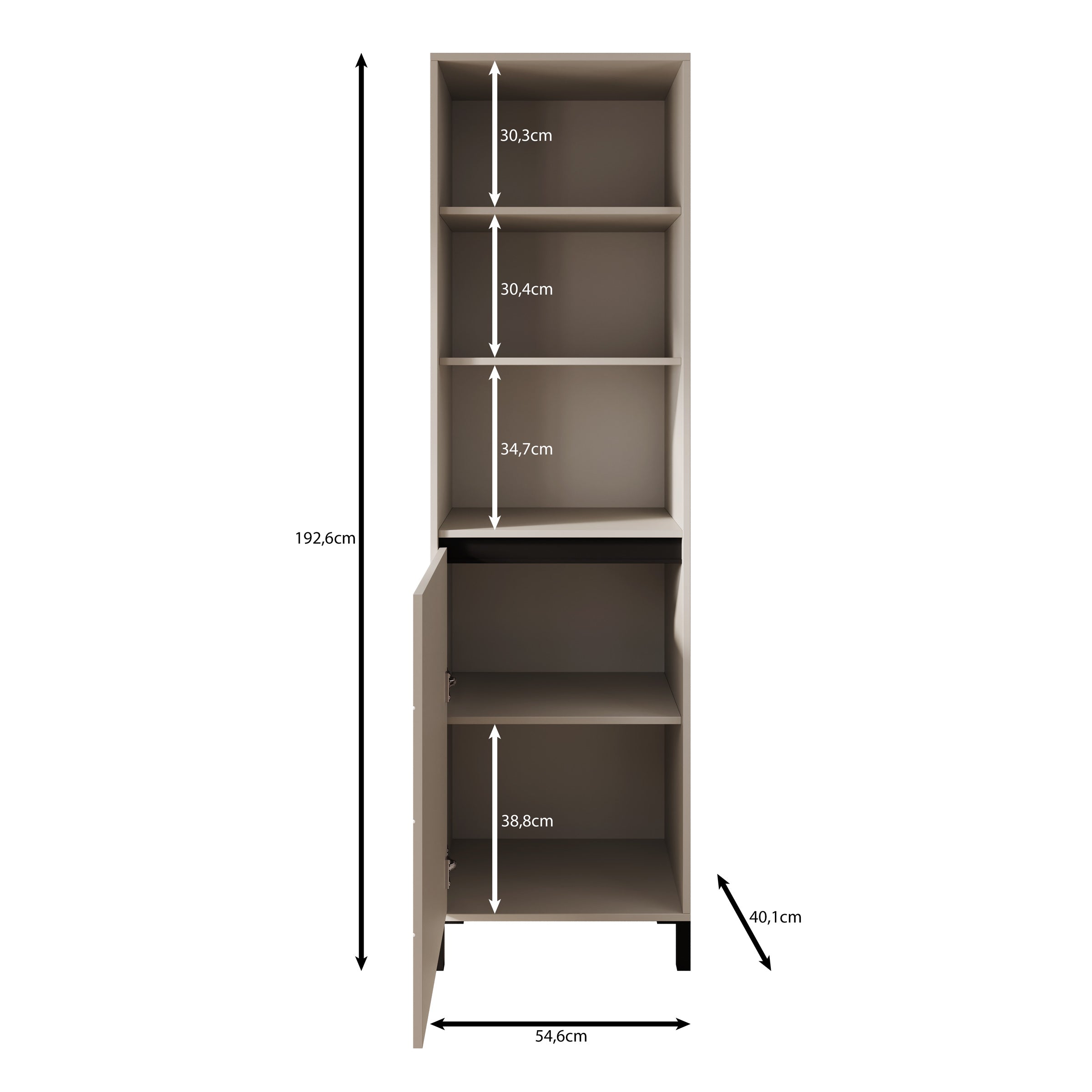 Montellini - Boekenkast - Beige - 55x40x193 cm