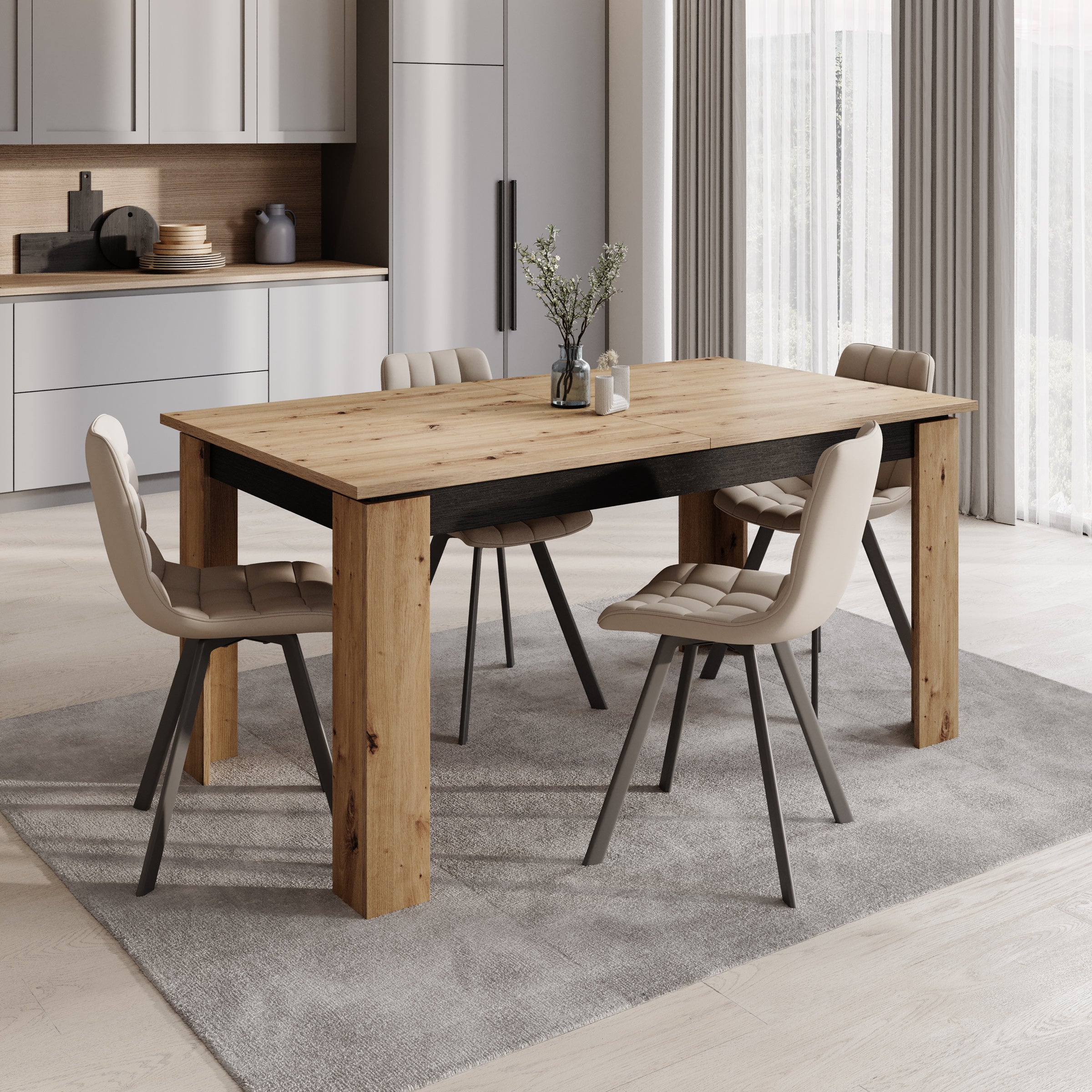 Montellini - Eetkamertafel - Eikenpatroon - 160x90x77 cm
