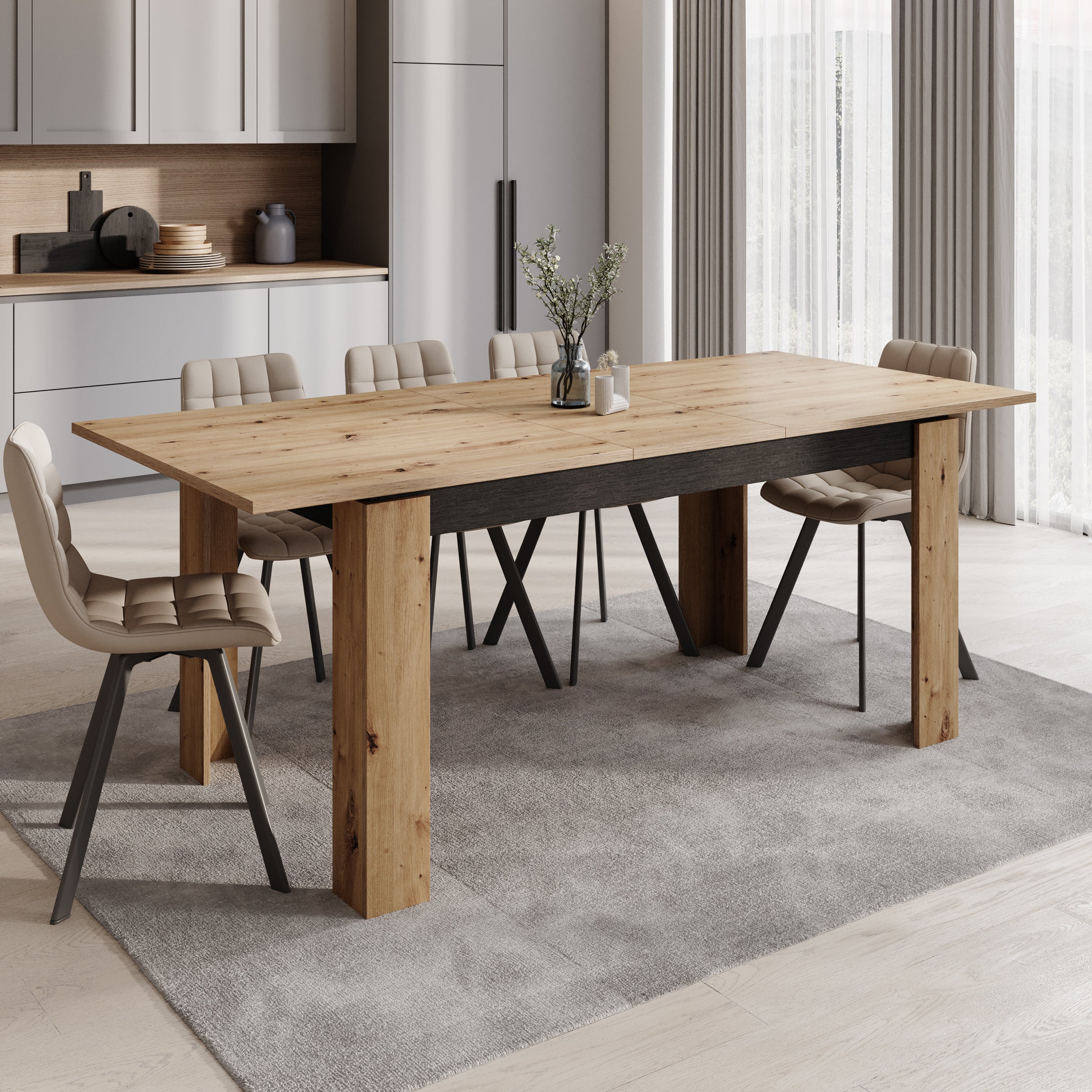 Montellini - Eetkamertafel - Eikenpatroon - 160x90x77 cm