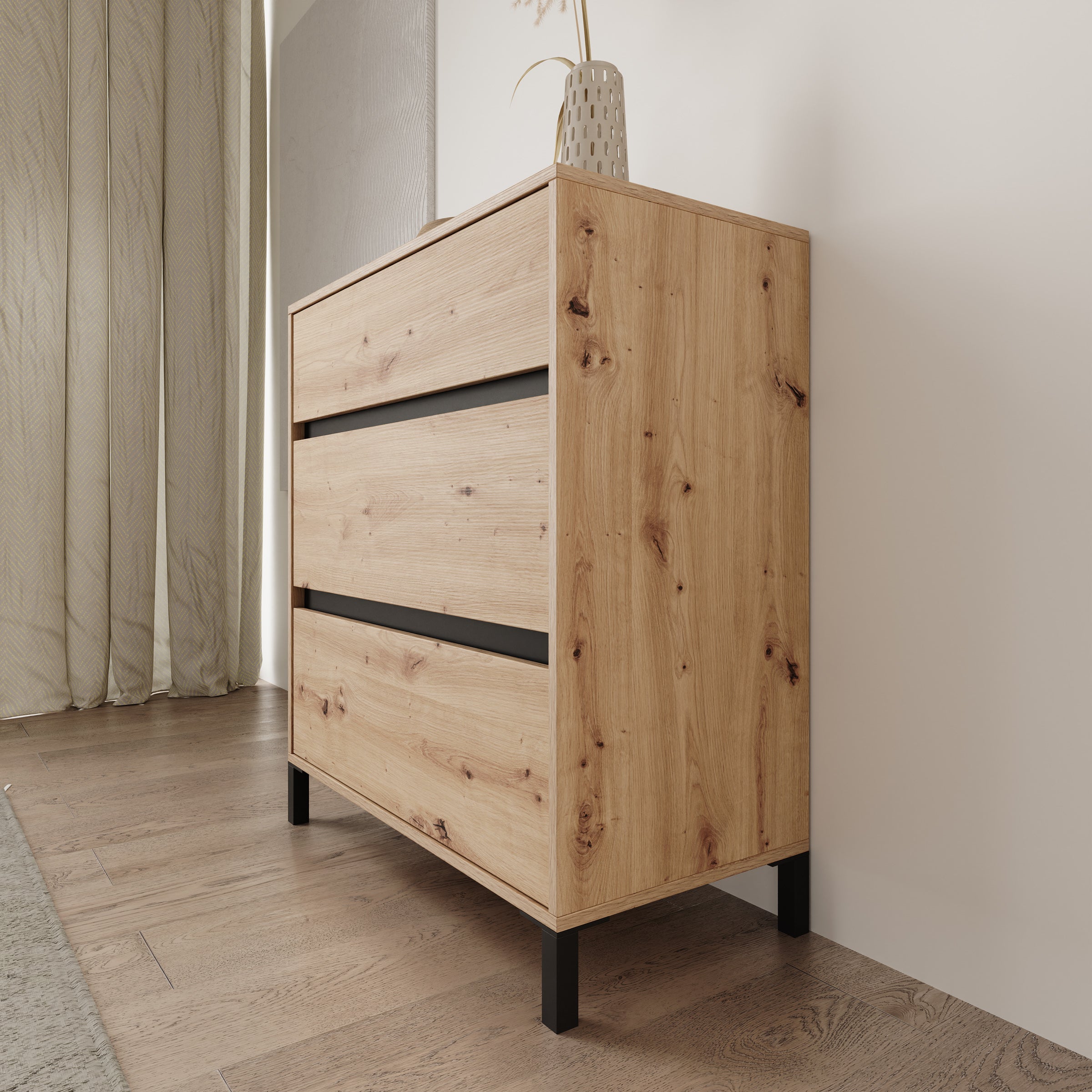 Montellini - Ladekast met 3 lades - Eikenpatroon - 80x40x90