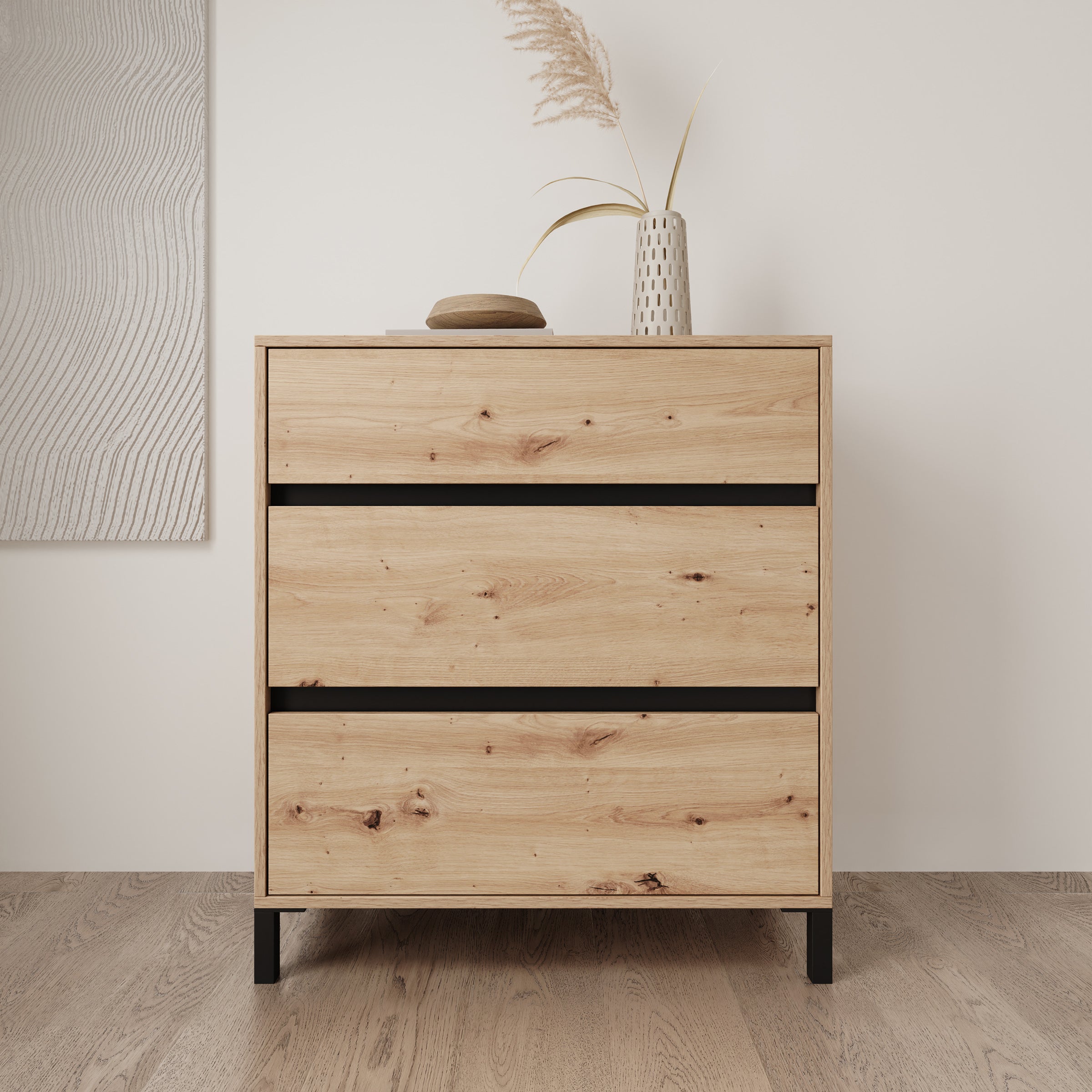 Montellini - Ladekast met 3 lades - Eikenpatroon - 80x40x90