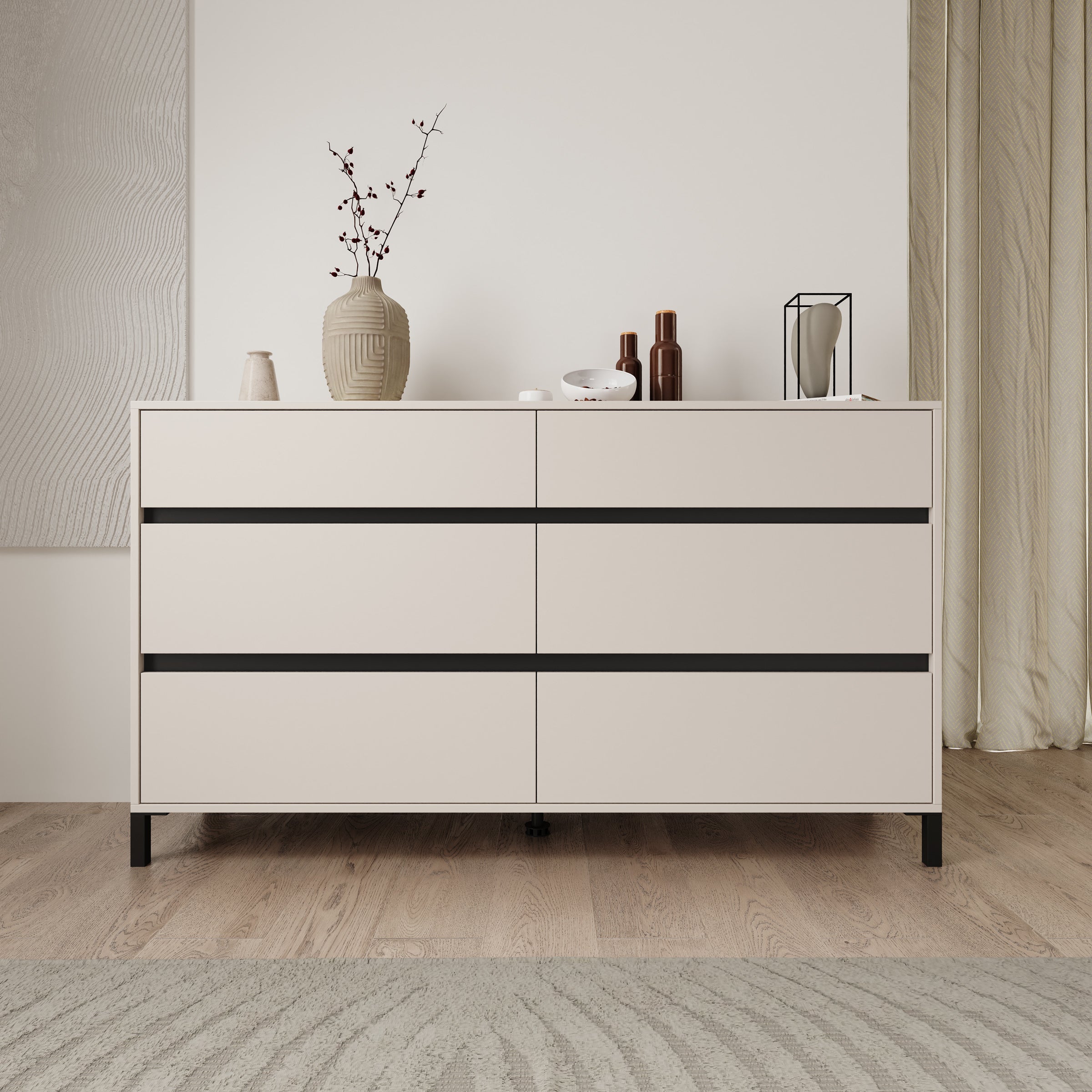 Montellini - Ladekast met 6 lades - Beige - 157x40x90 cm