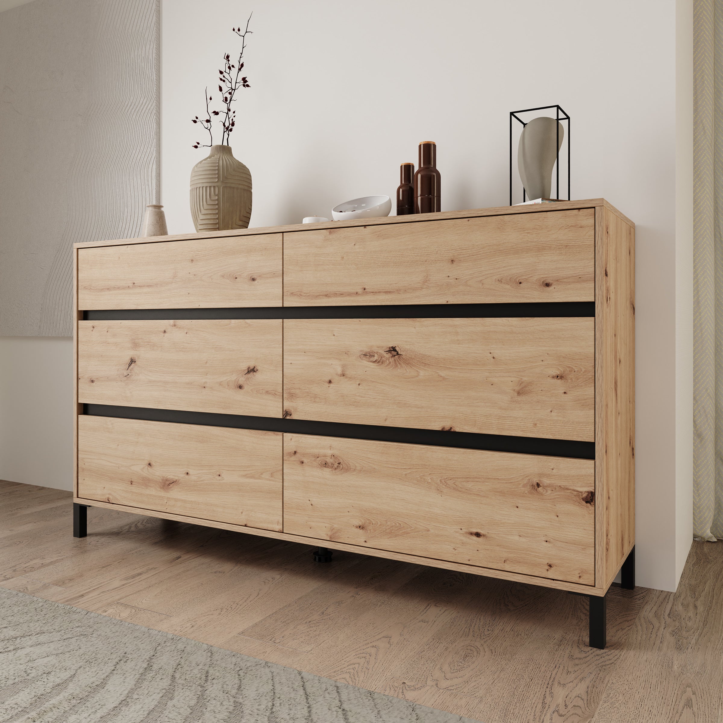 Montellini - Ladekast met 6 lades - Eikenpatroon - 157x40x90