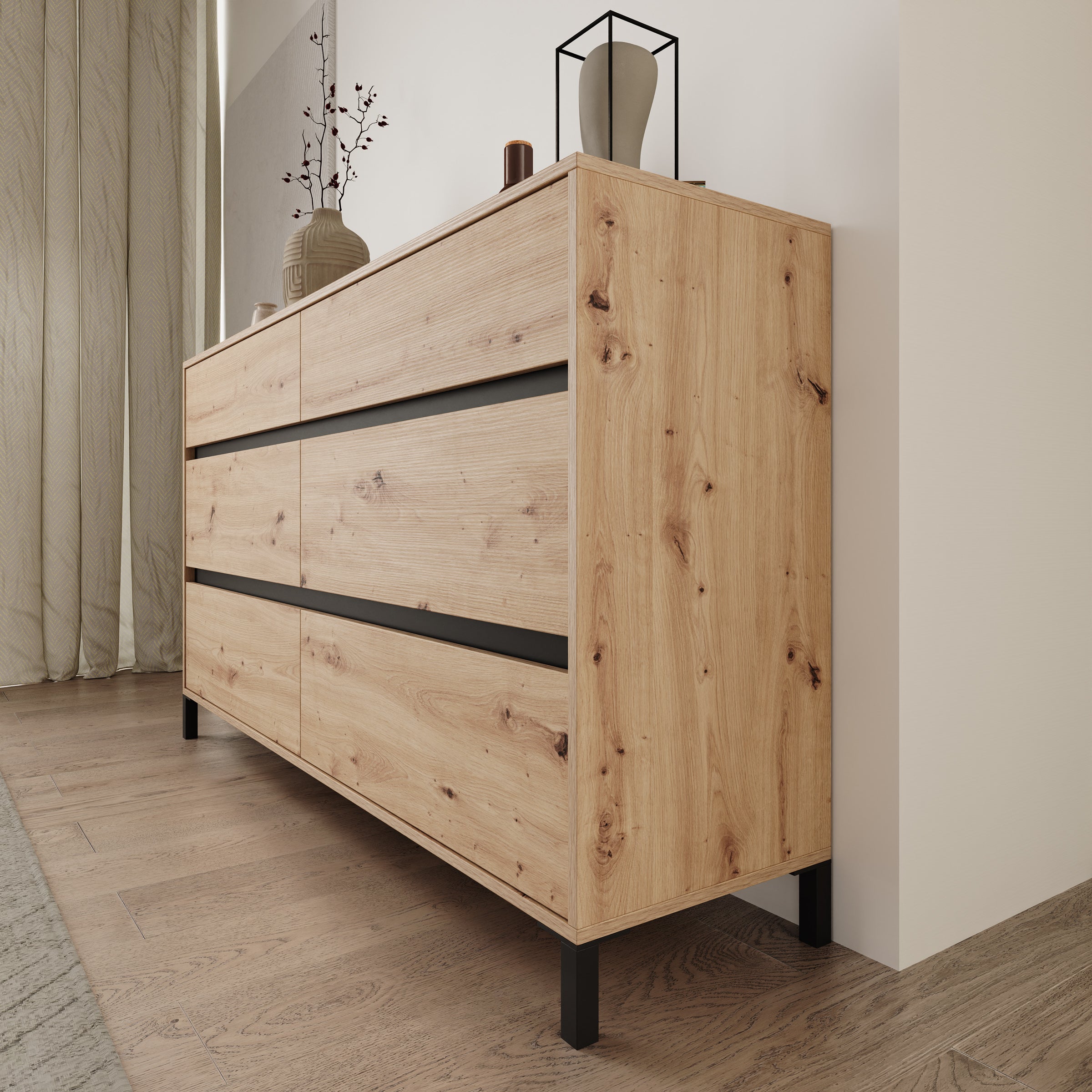 Montellini - Ladekast met 6 lades - Eikenpatroon - 157x40x90