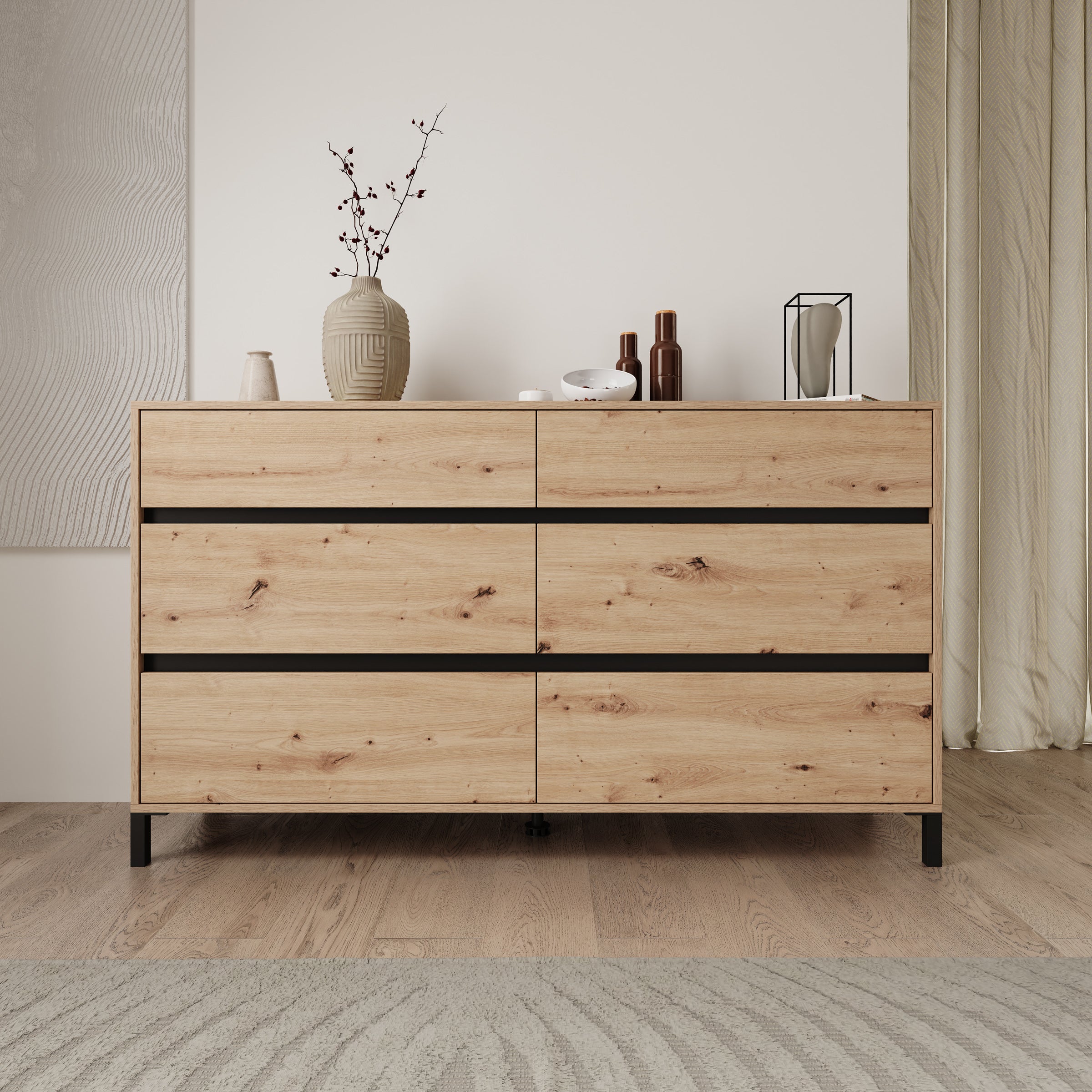 Montellini - Ladekast met 6 lades - Eikenpatroon - 157x40x90