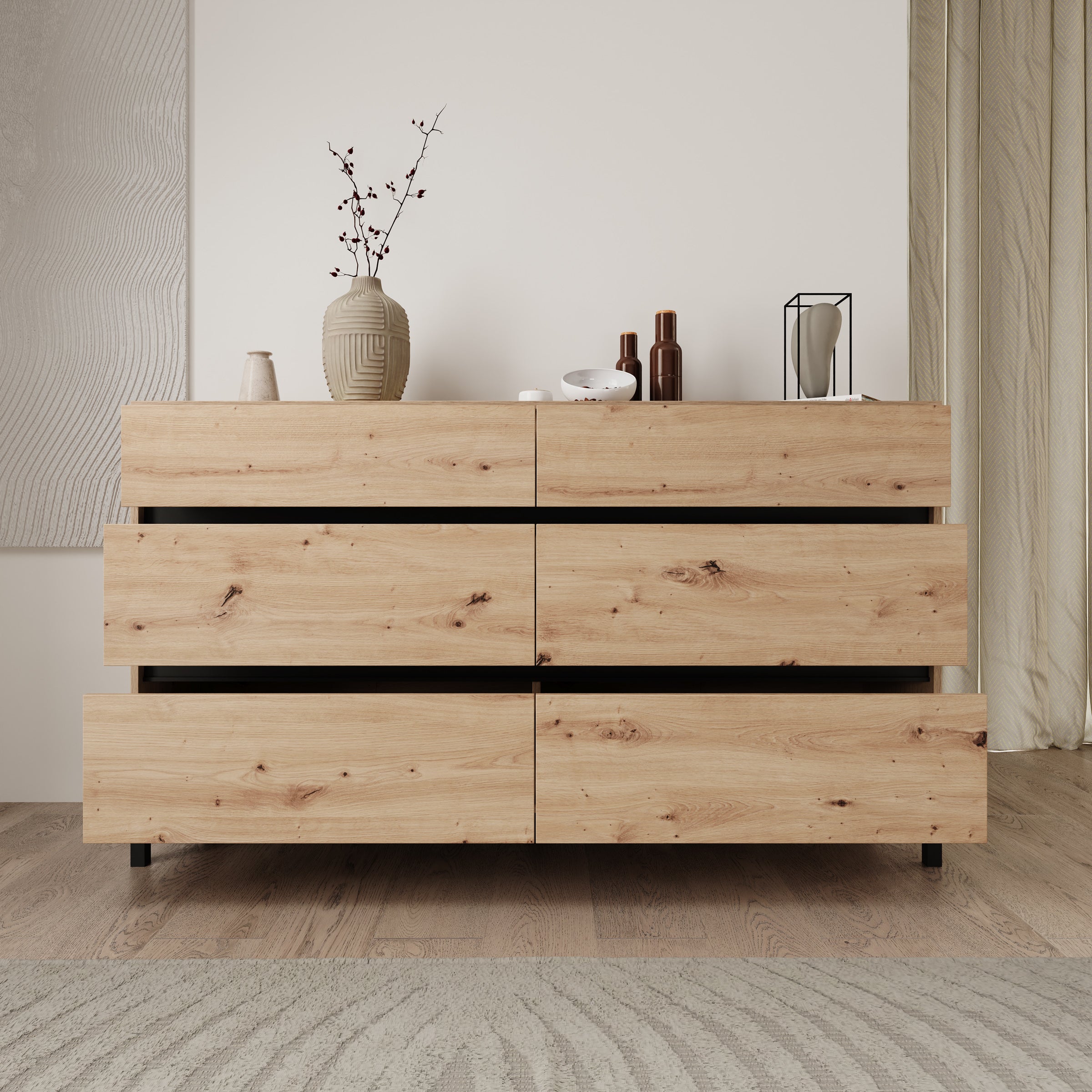 Montellini - Ladekast met 6 lades - Eikenpatroon - 157x40x90