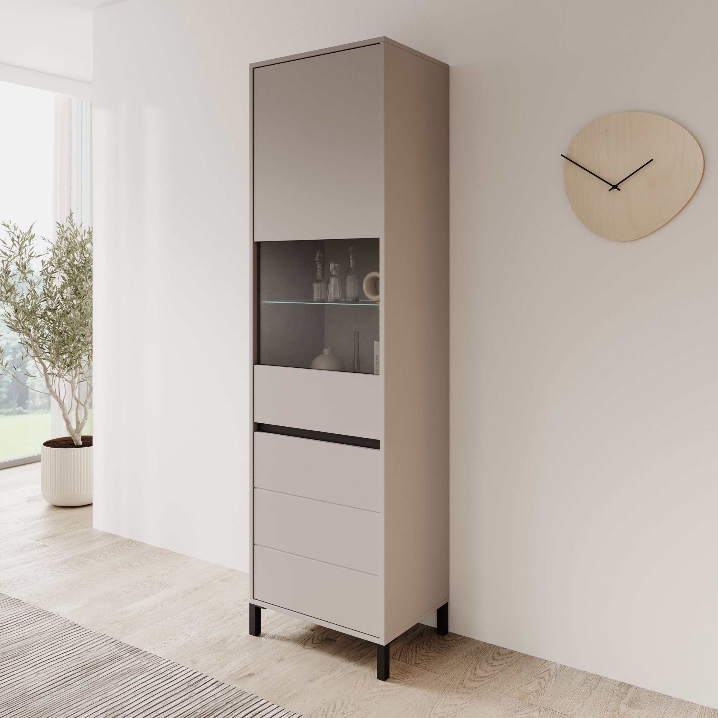 Montellini - Vitrinekast - Beige - 55x40x193 cm