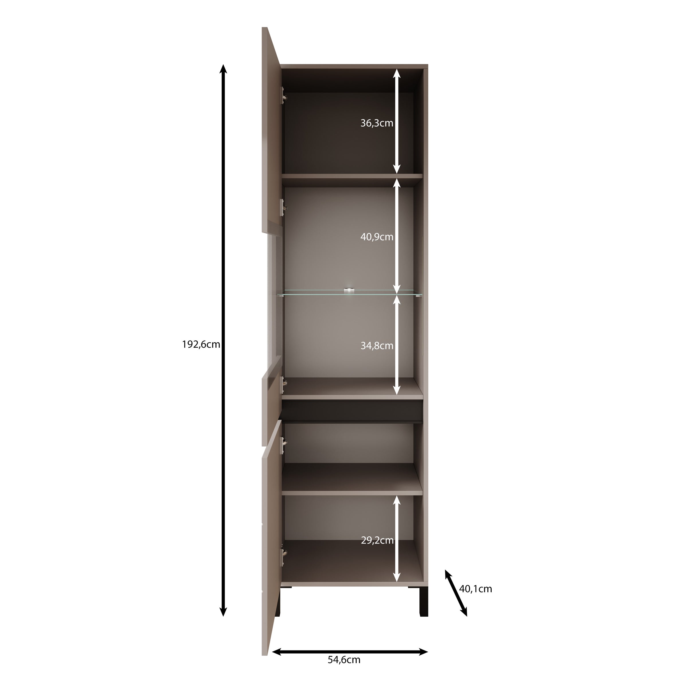 Montellini - Vitrinekast - Beige - 55x40x193 cm