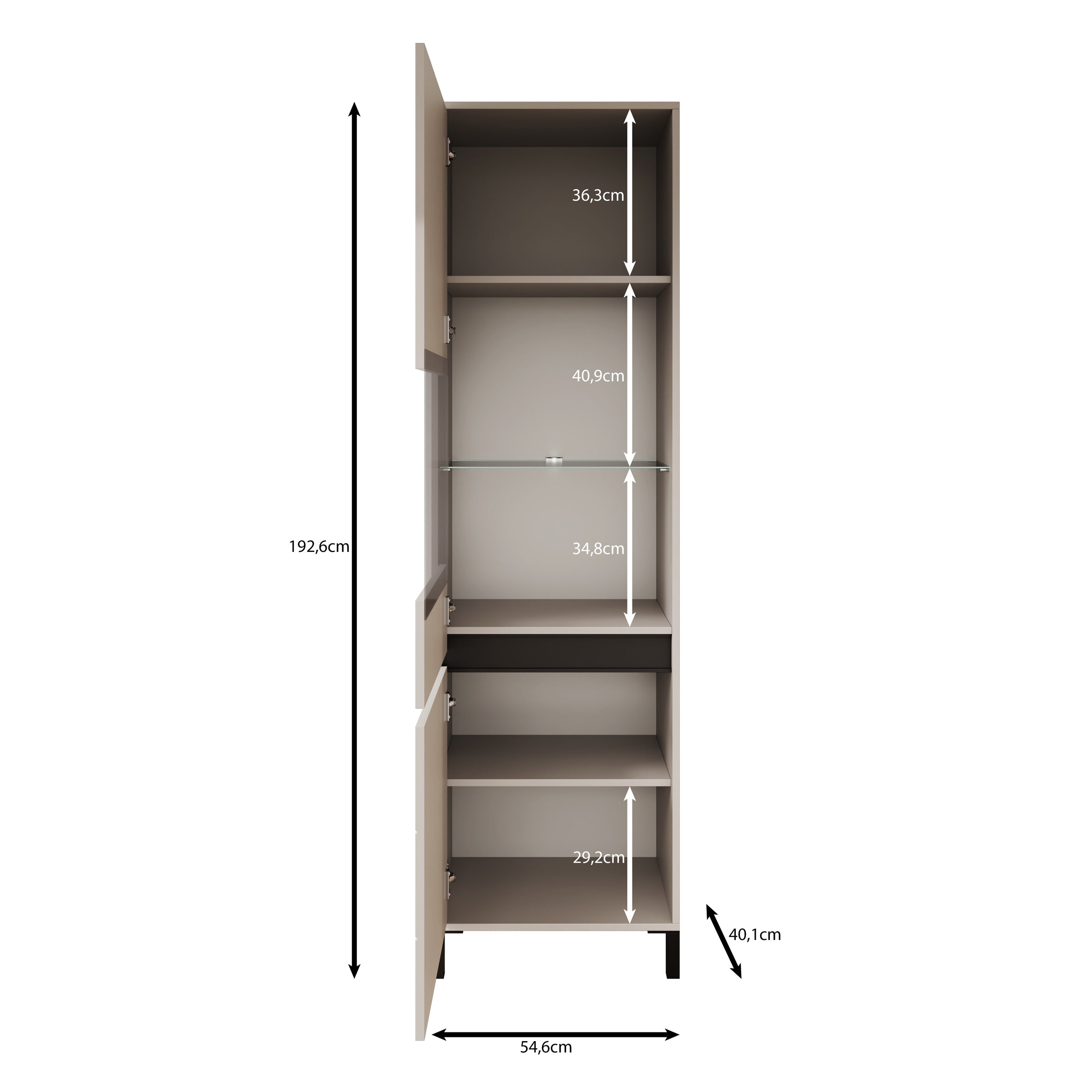 Montellini - Vitrinekast - Beige - 55x40x193 cm