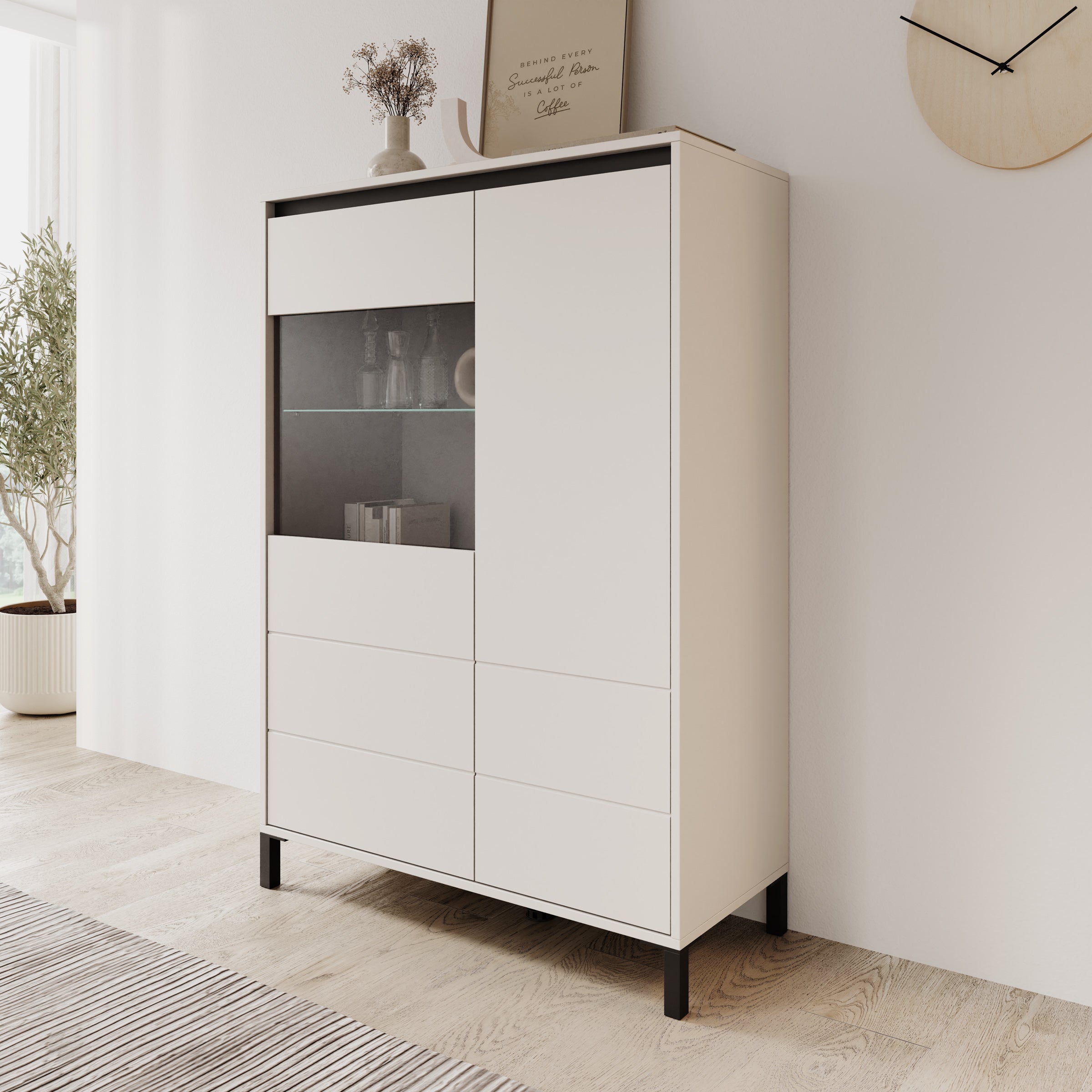 Montellini - Vitrinekast - Beige - 93x40x135 cm