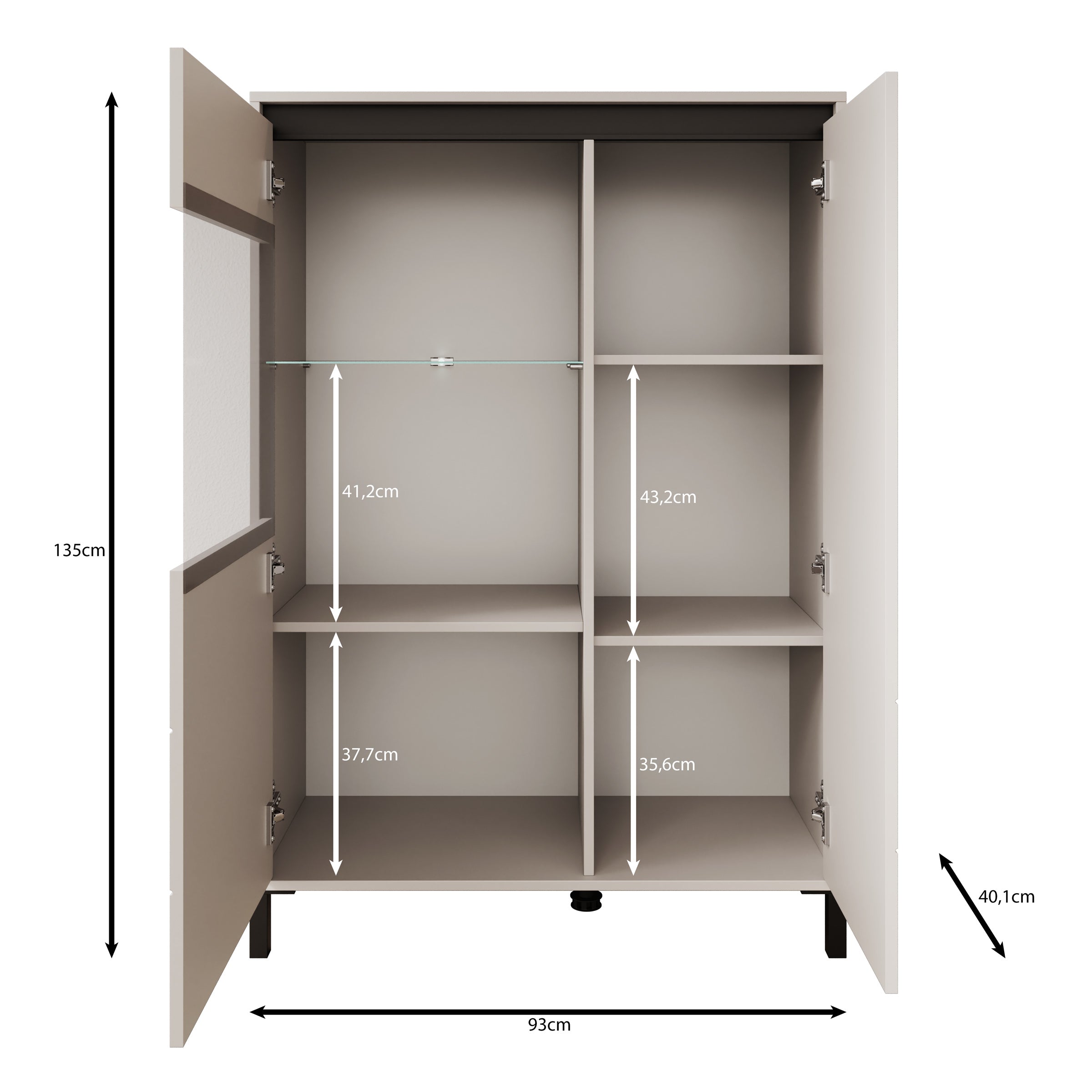 Montellini - Vitrinekast - Beige - 93x40x135 cm