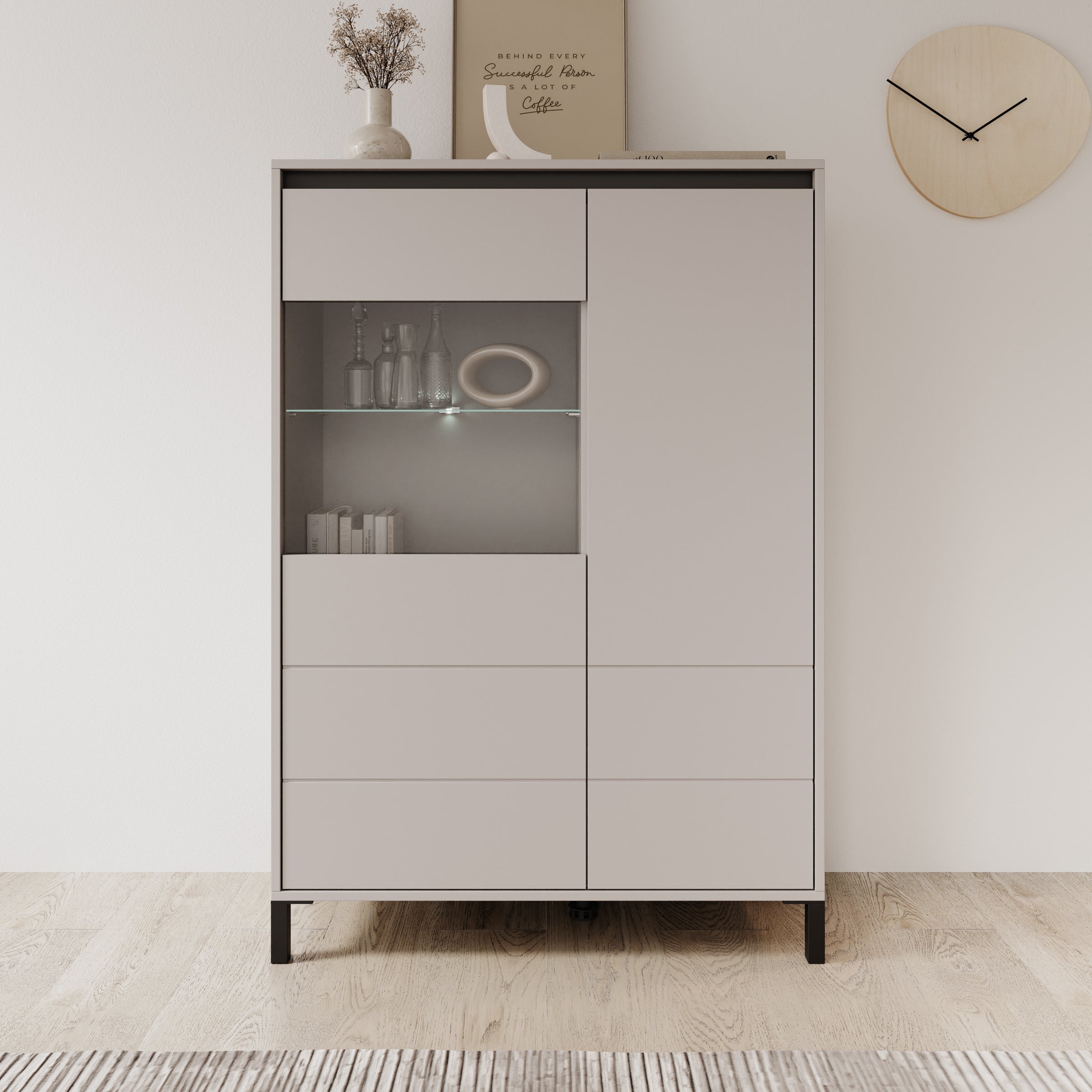 Montellini - Vitrinekast - Beige - 93x40x135 cm