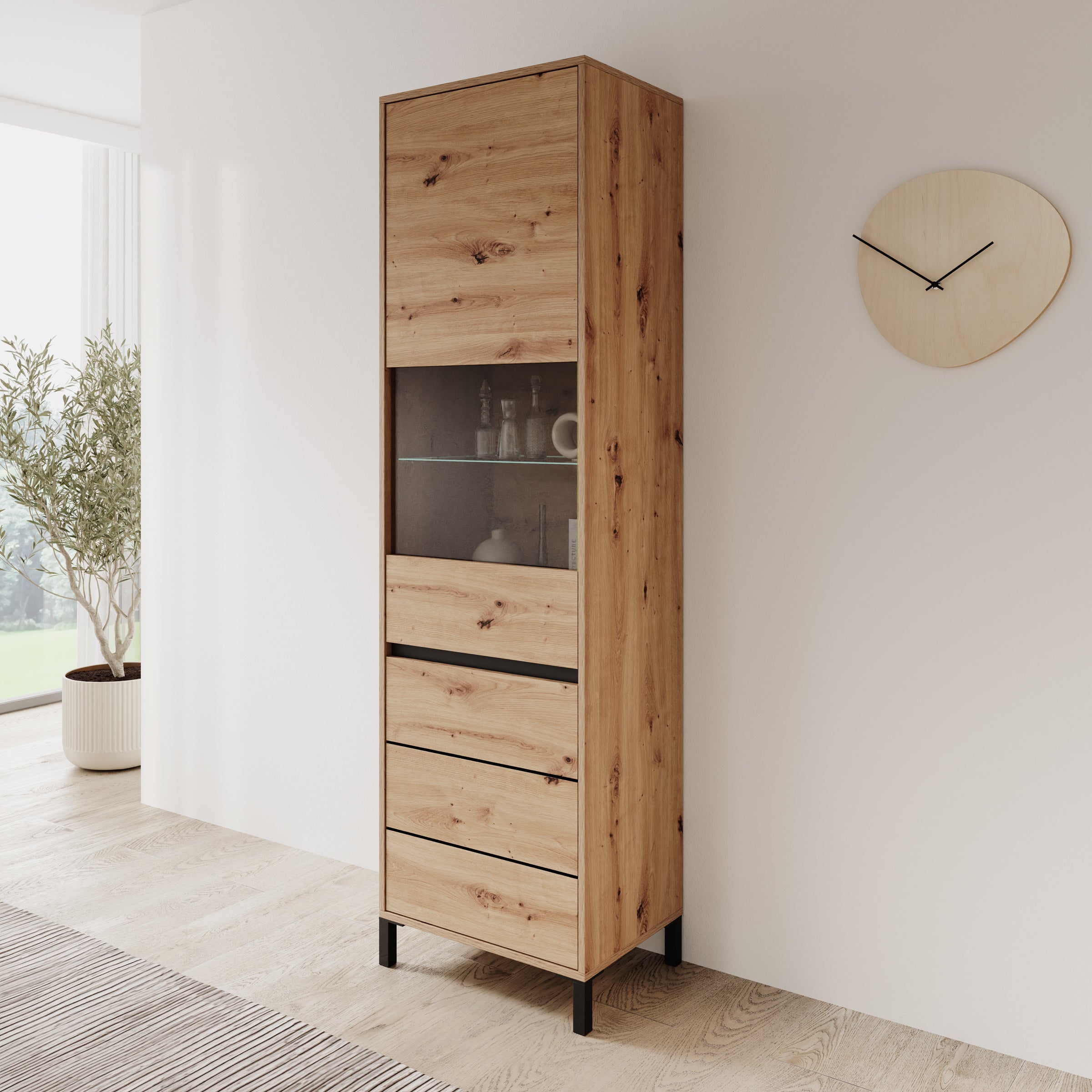 Montellini - Vitrinekast - Eikenpatroon - 55x40x193 cm