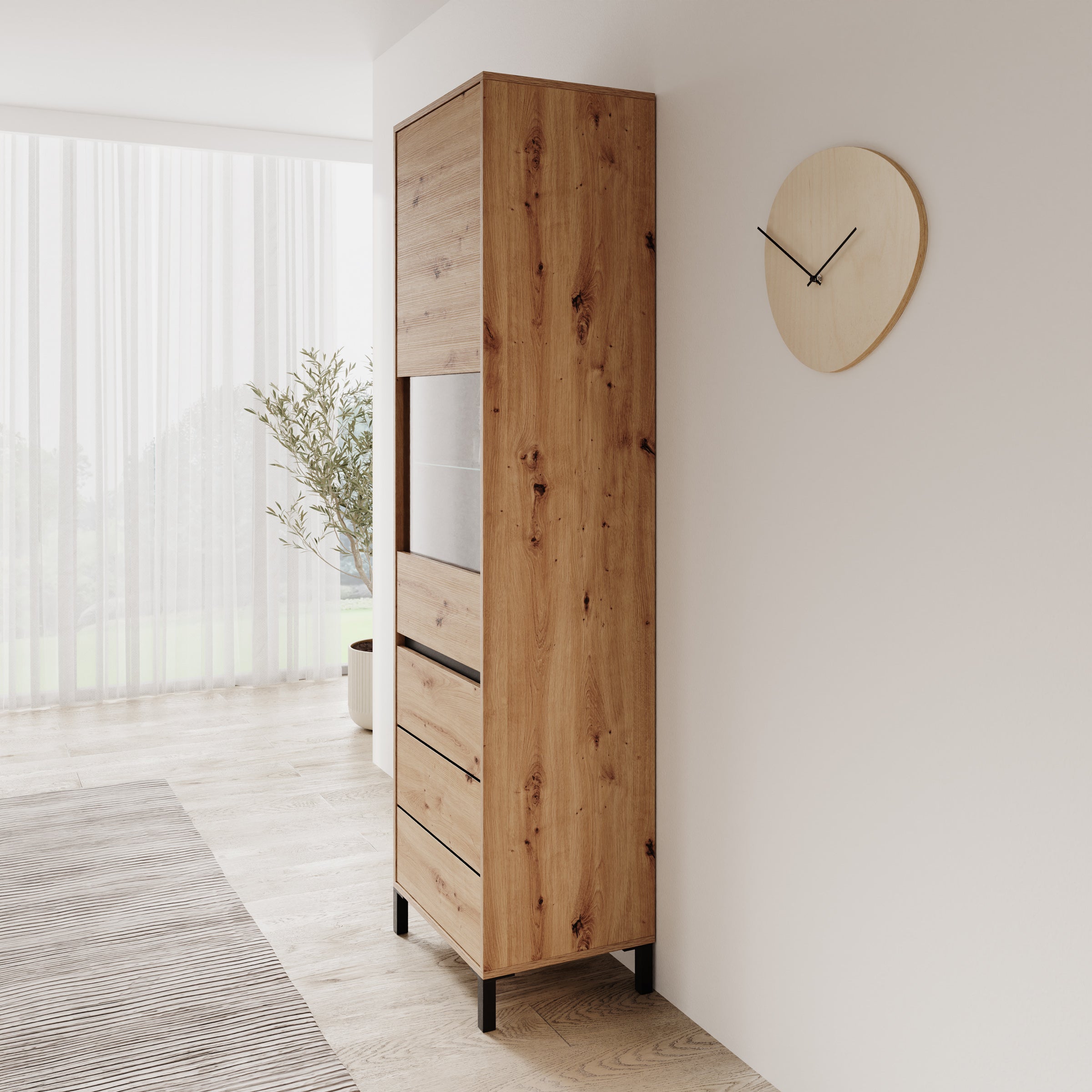 Montellini - Vitrinekast - Eikenpatroon - 55x40x193 cm