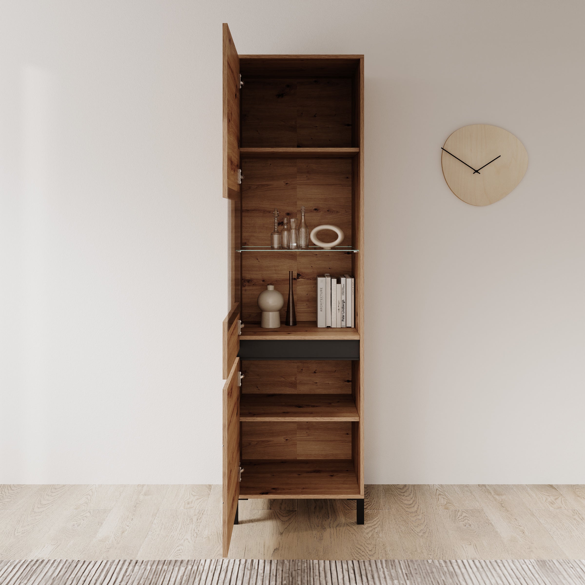 Montellini - Vitrinekast - Eikenpatroon - 55x40x193 cm