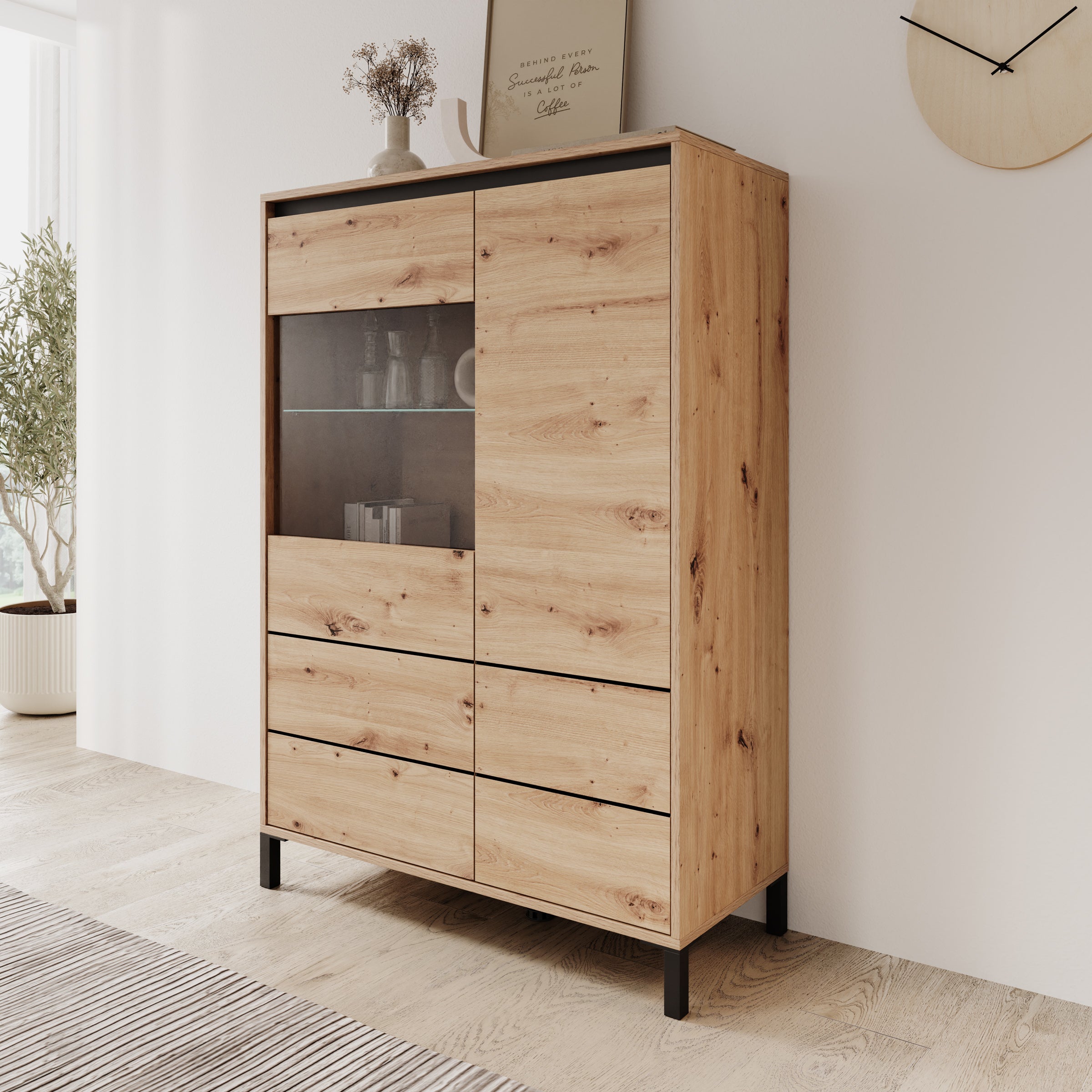 Montellini - Vitrinekast - Eikenpatroon - 93x40x135 cm