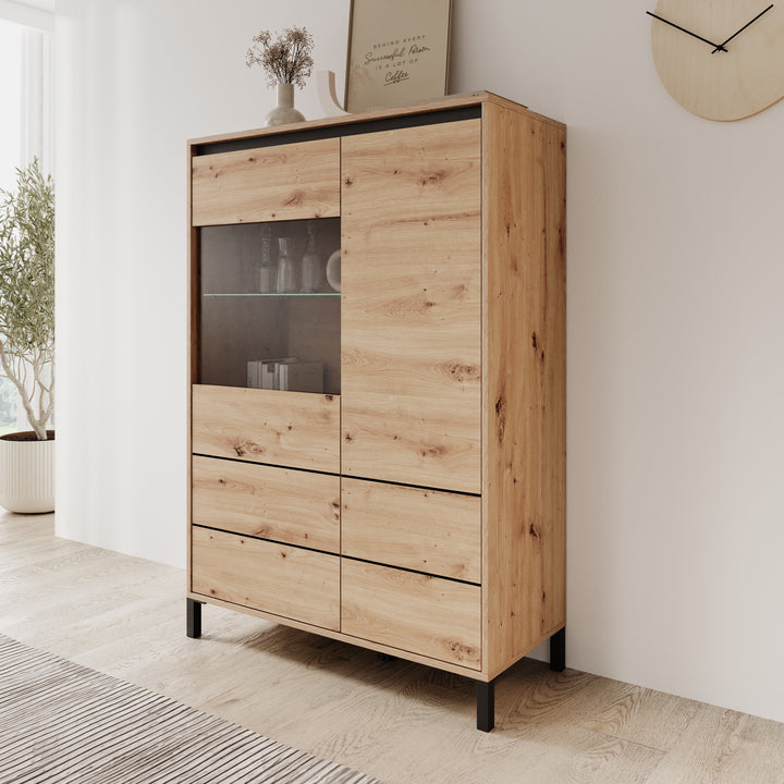 Montellini - Vitrinekast - Eikenpatroon - 93x40x135 cm