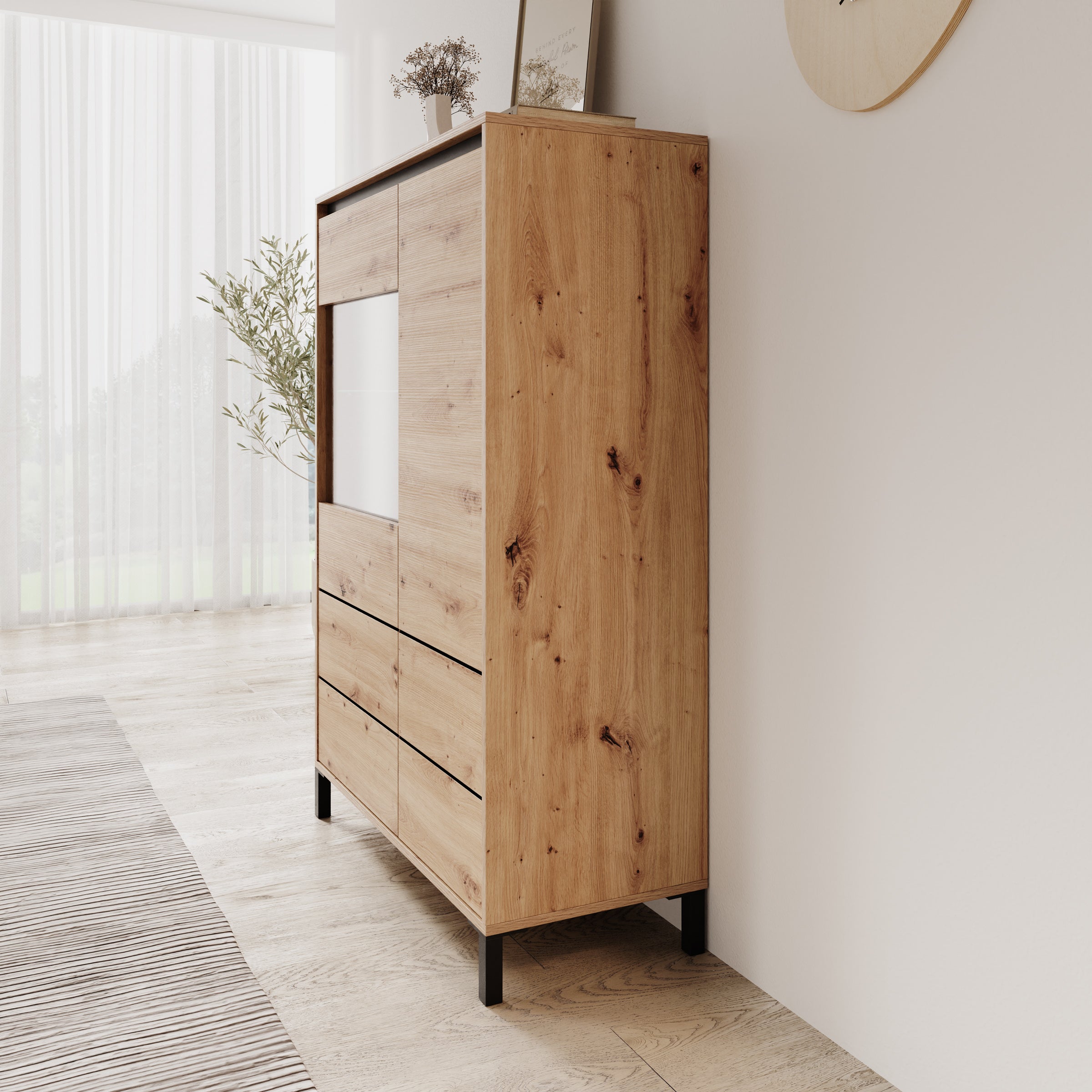 Montellini - Vitrinekast - Eikenpatroon - 93x40x135 cm