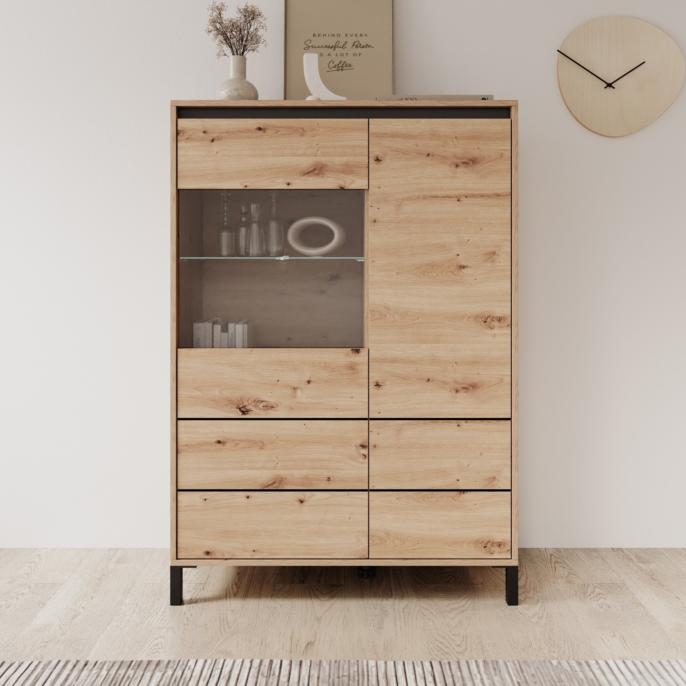 Montellini - Vitrinekast - Eikenpatroon - 93x40x135 cm