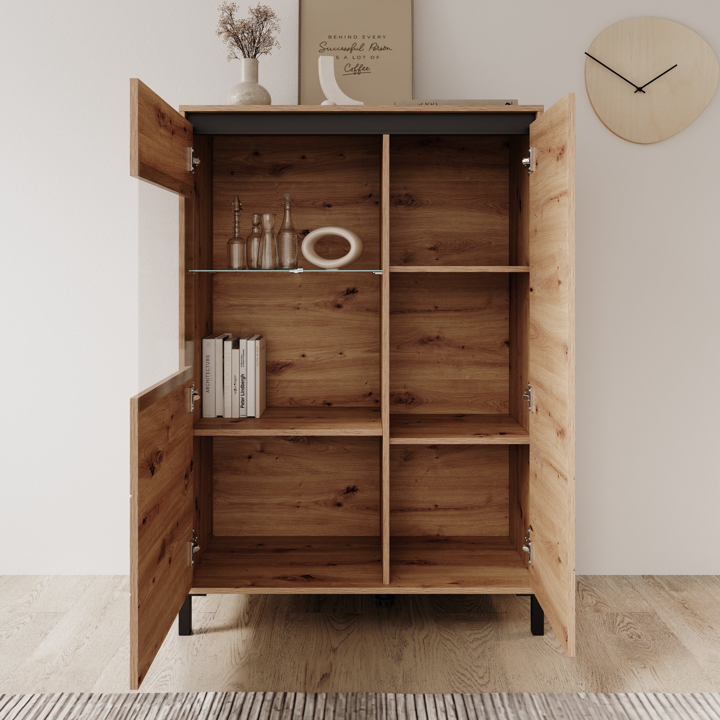 Montellini - Vitrinekast - Eikenpatroon - 93x40x135 cm
