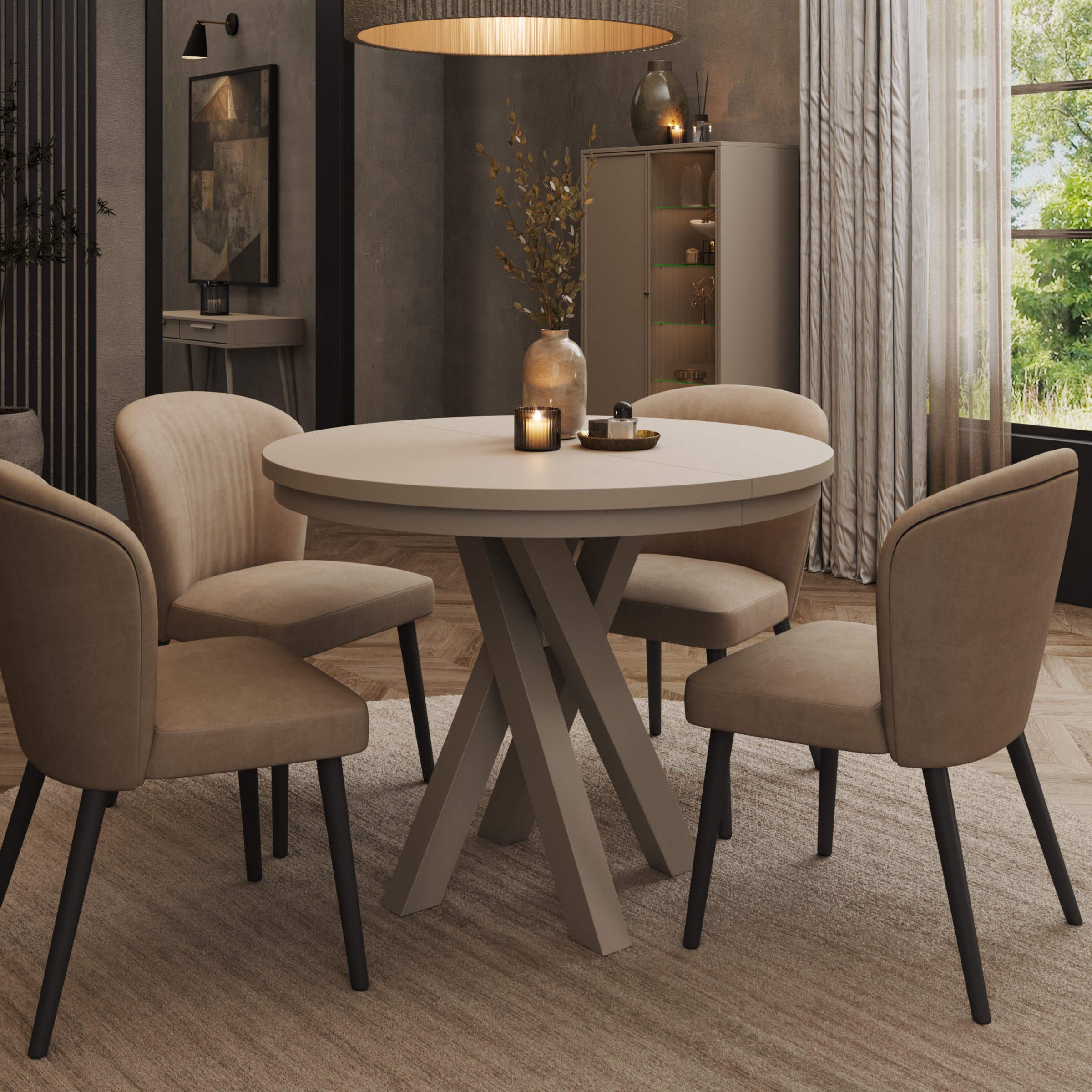 Montera - Eetkamertafel - Uitschuifbaar - Beige - 100-140x100x75 cm