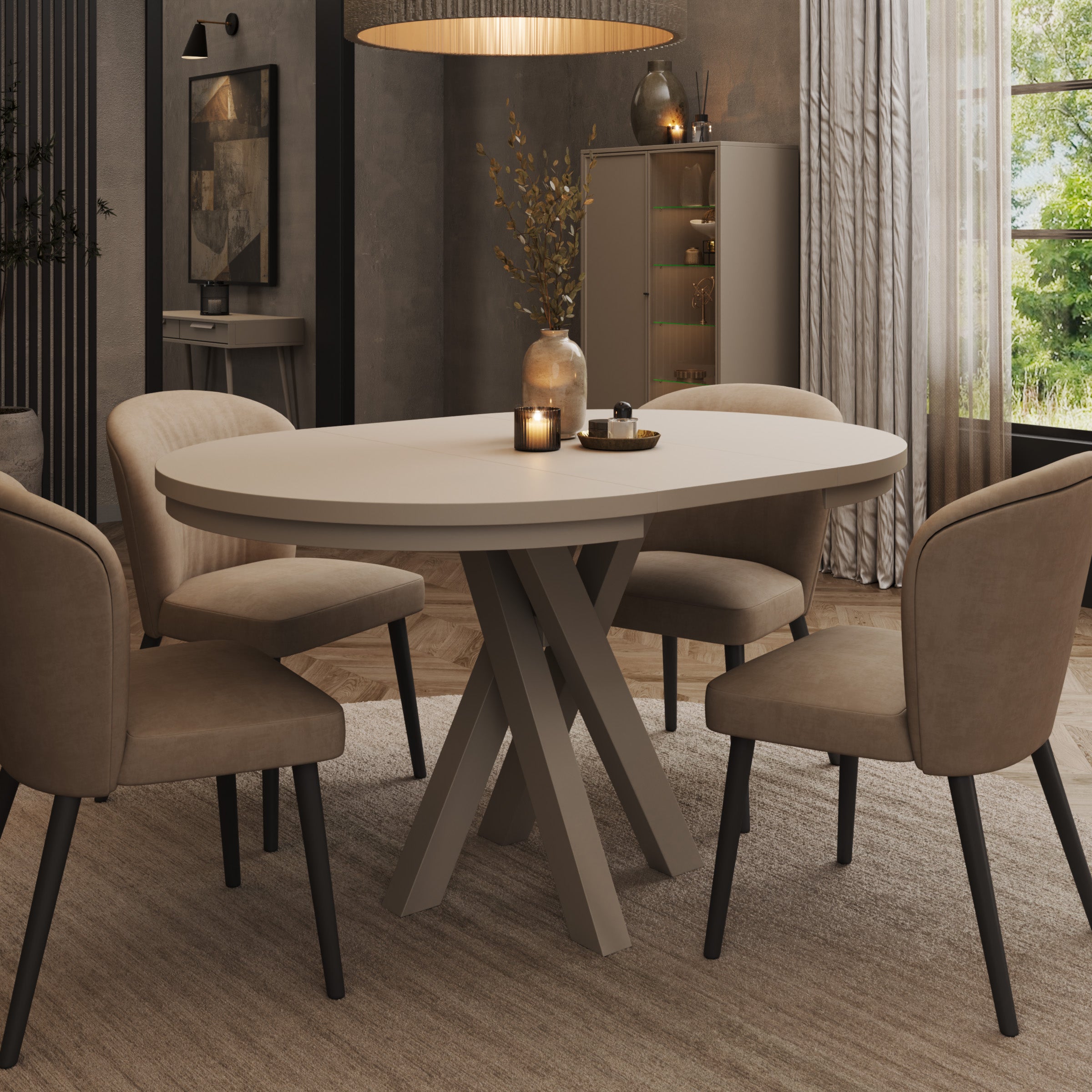 Montera - Eetkamertafel - Uitschuifbaar - Beige - 100-140x100x75 cm