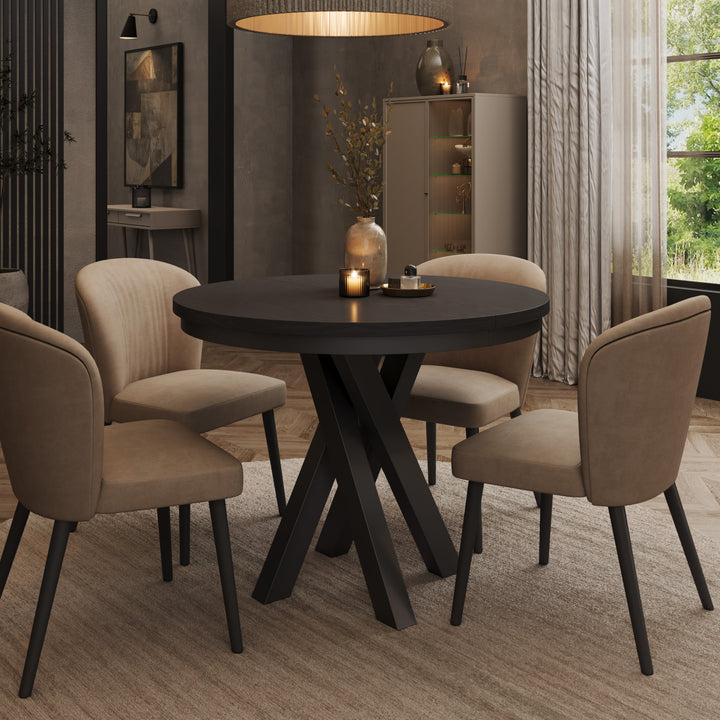 Montera - Eetkamertafel - Uitschuifbaar - Zwart - 100-140x100x75 cm