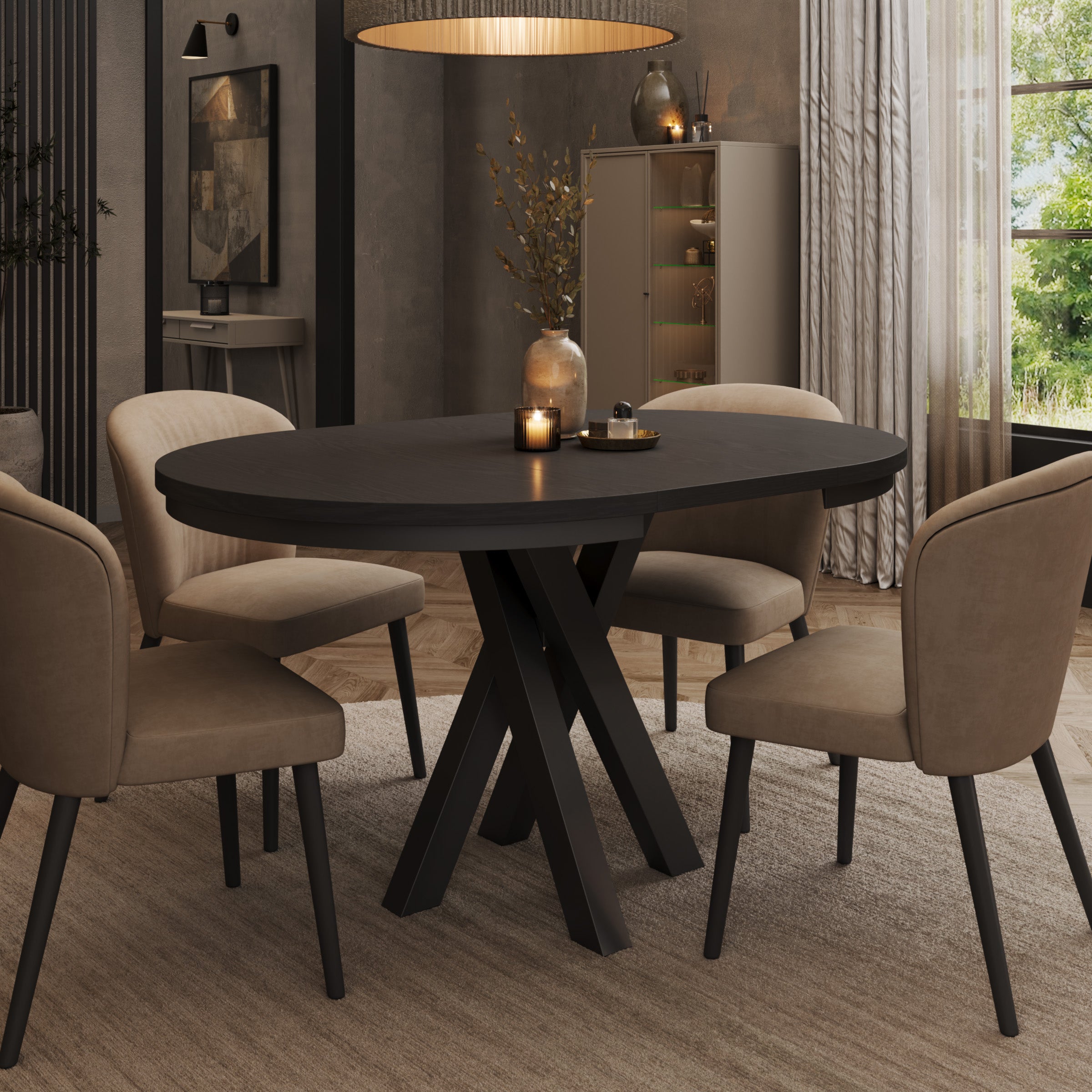 Montera - Eetkamertafel - Uitschuifbaar - Zwart - 100-140x100x75 cm