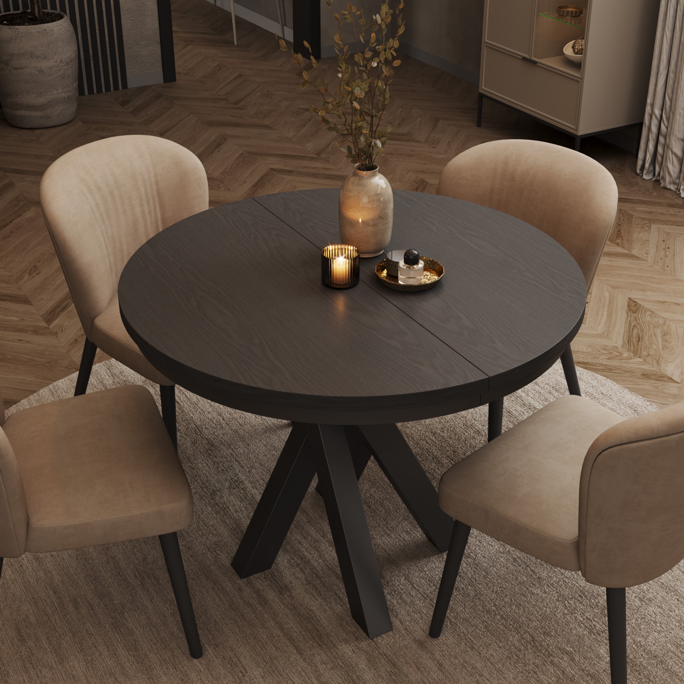 Montera - Eetkamertafel - Uitschuifbaar - Zwart - 100-140x100x75 cm