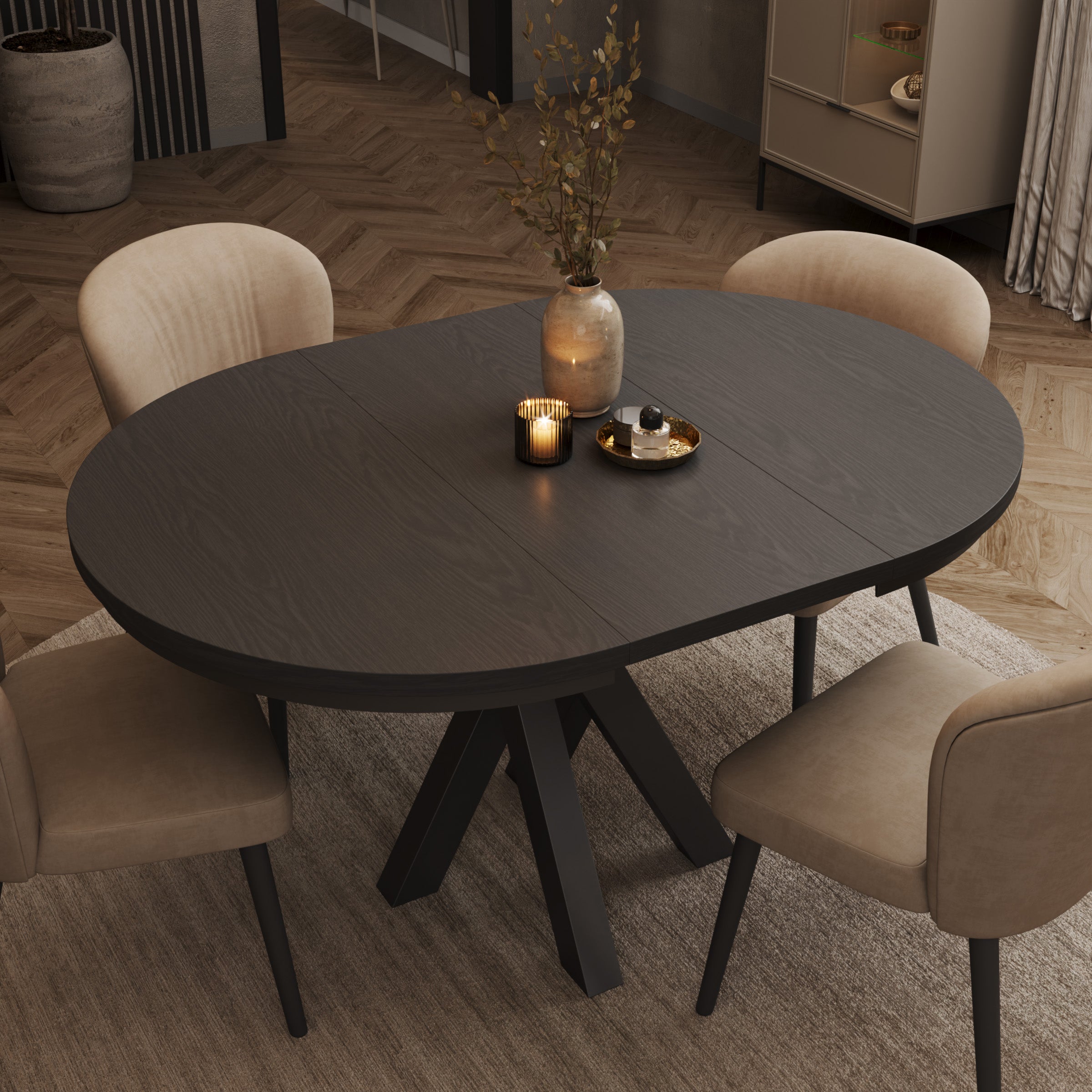 Montera - Eetkamertafel - Uitschuifbaar - Zwart - 100-140x100x75 cm