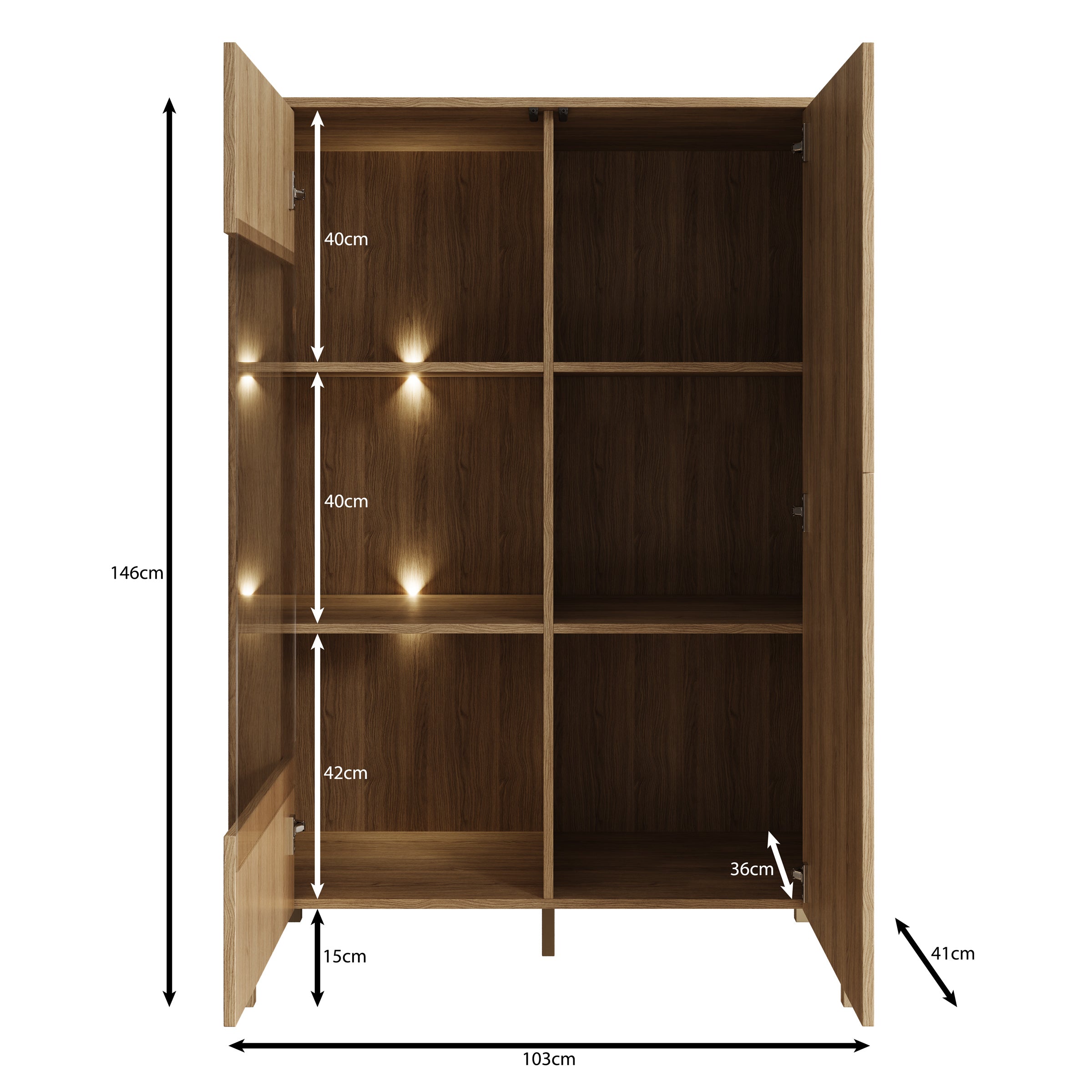 Montera - Vitrinekast met LED - Eikenpatroon - 103x41x146 cm