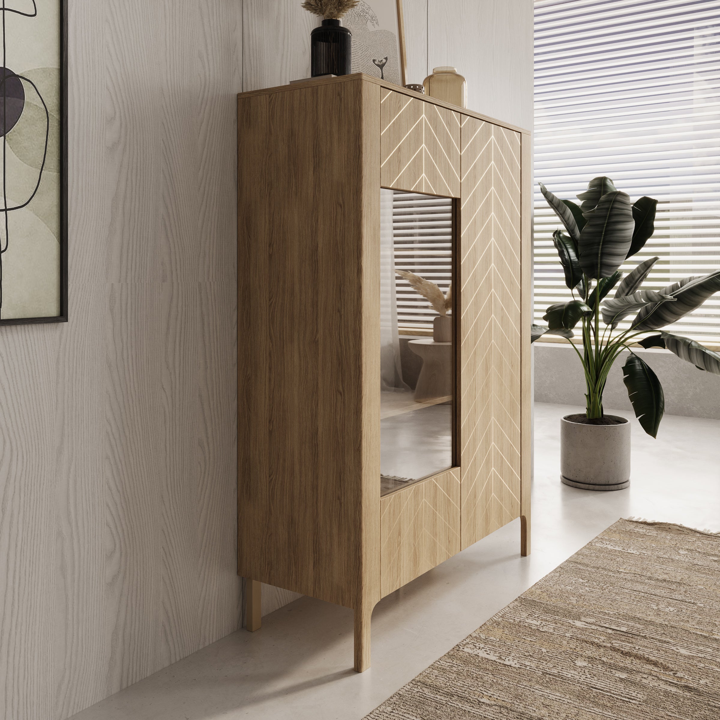 Montera - Vitrinekast met LED - Eikenpatroon - 103x41x146 cm