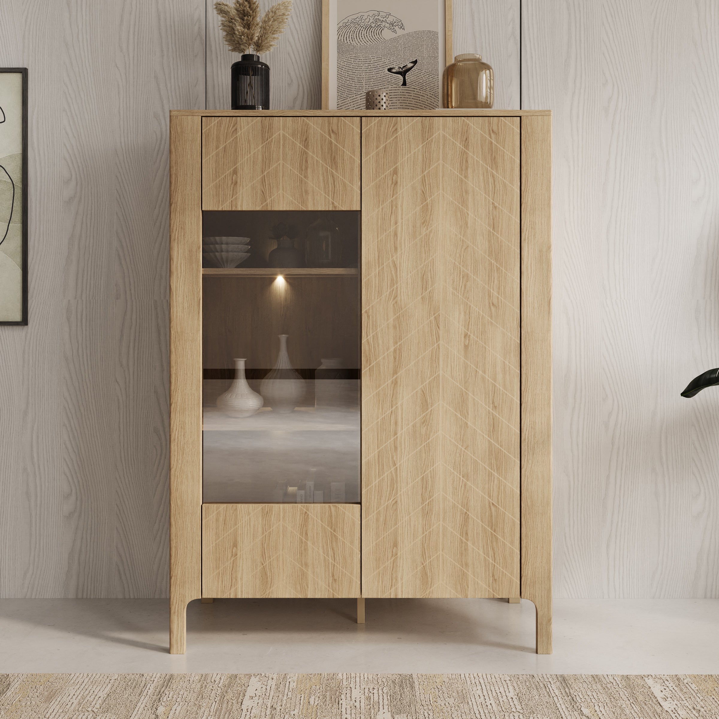 Montera - Vitrinekast met LED - Eikenpatroon - 103x41x146 cm