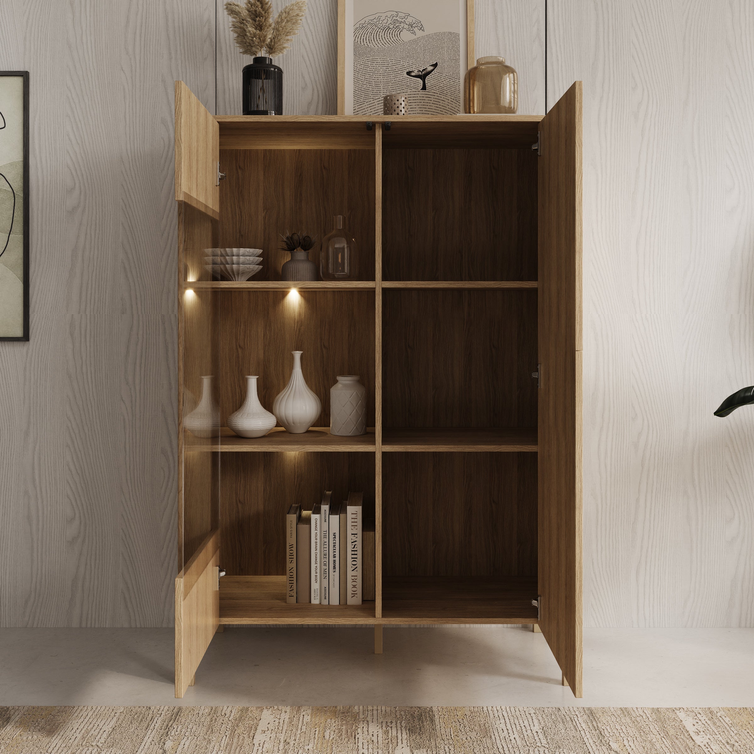 Montera - Vitrinekast met LED - Eikenpatroon - 103x41x146 cm