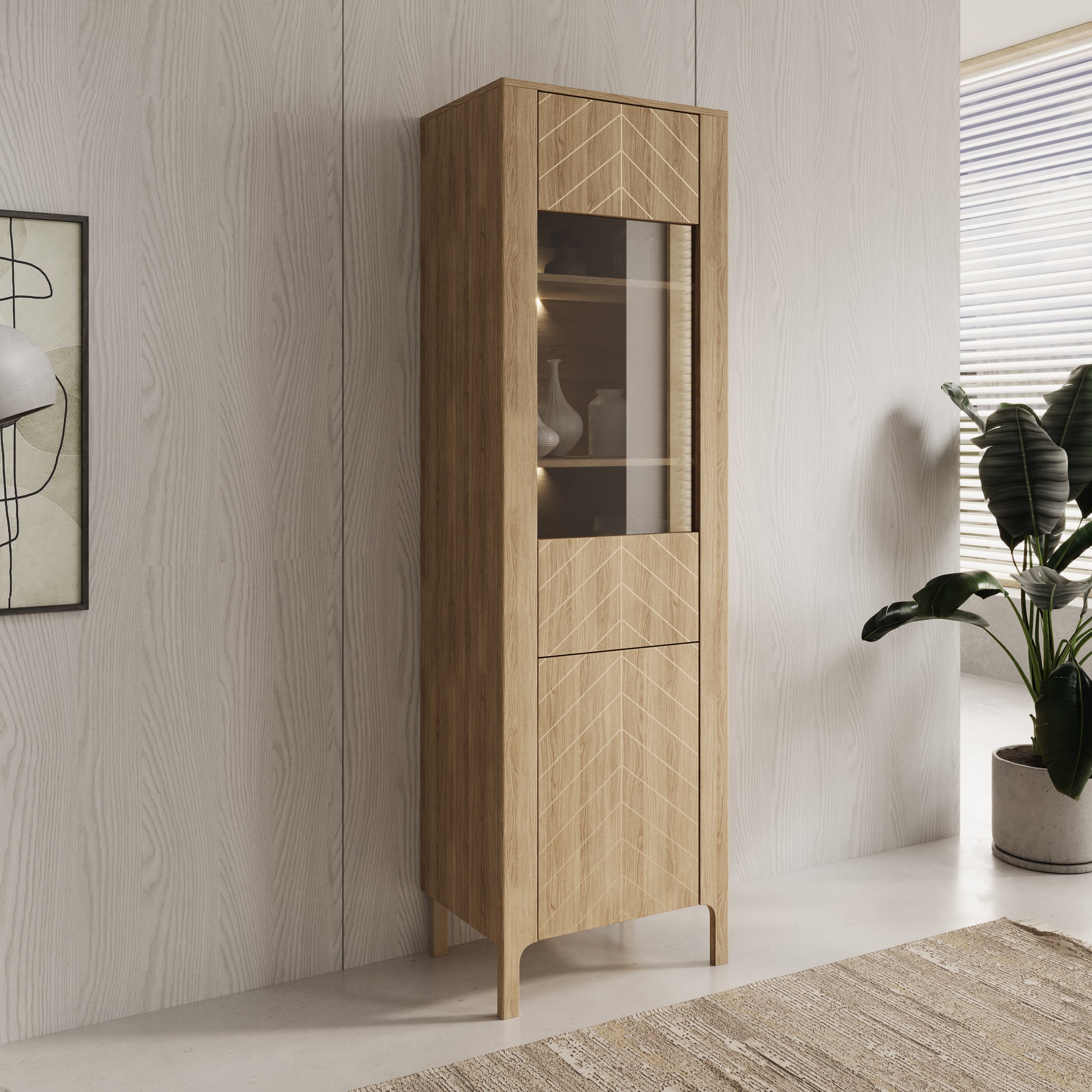 Montera - Vitrinekast met LED - Eikenpatroon - 60x41x198 cm