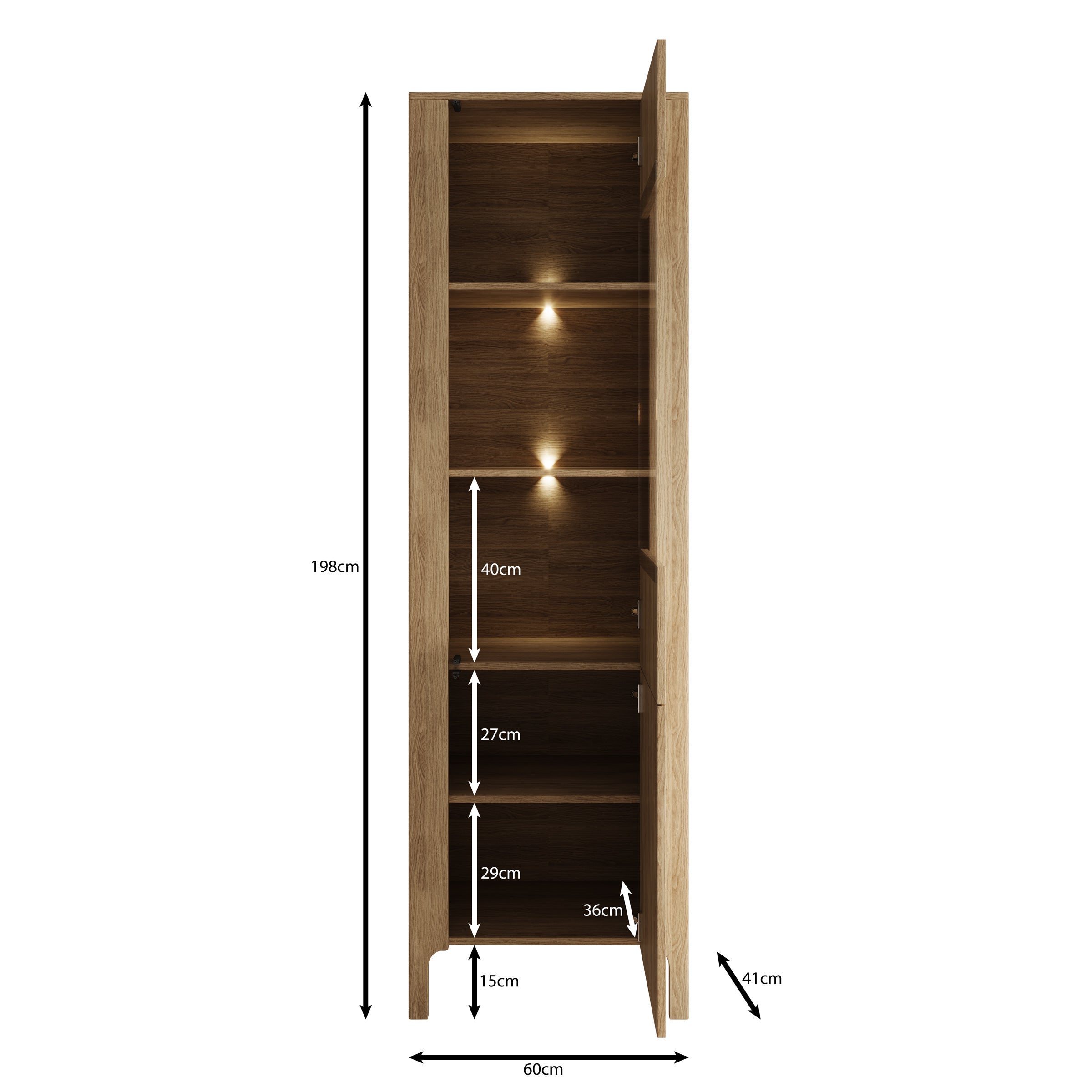 Montera - Vitrinekast met LED - Eikenpatroon - 60x41x198 cm