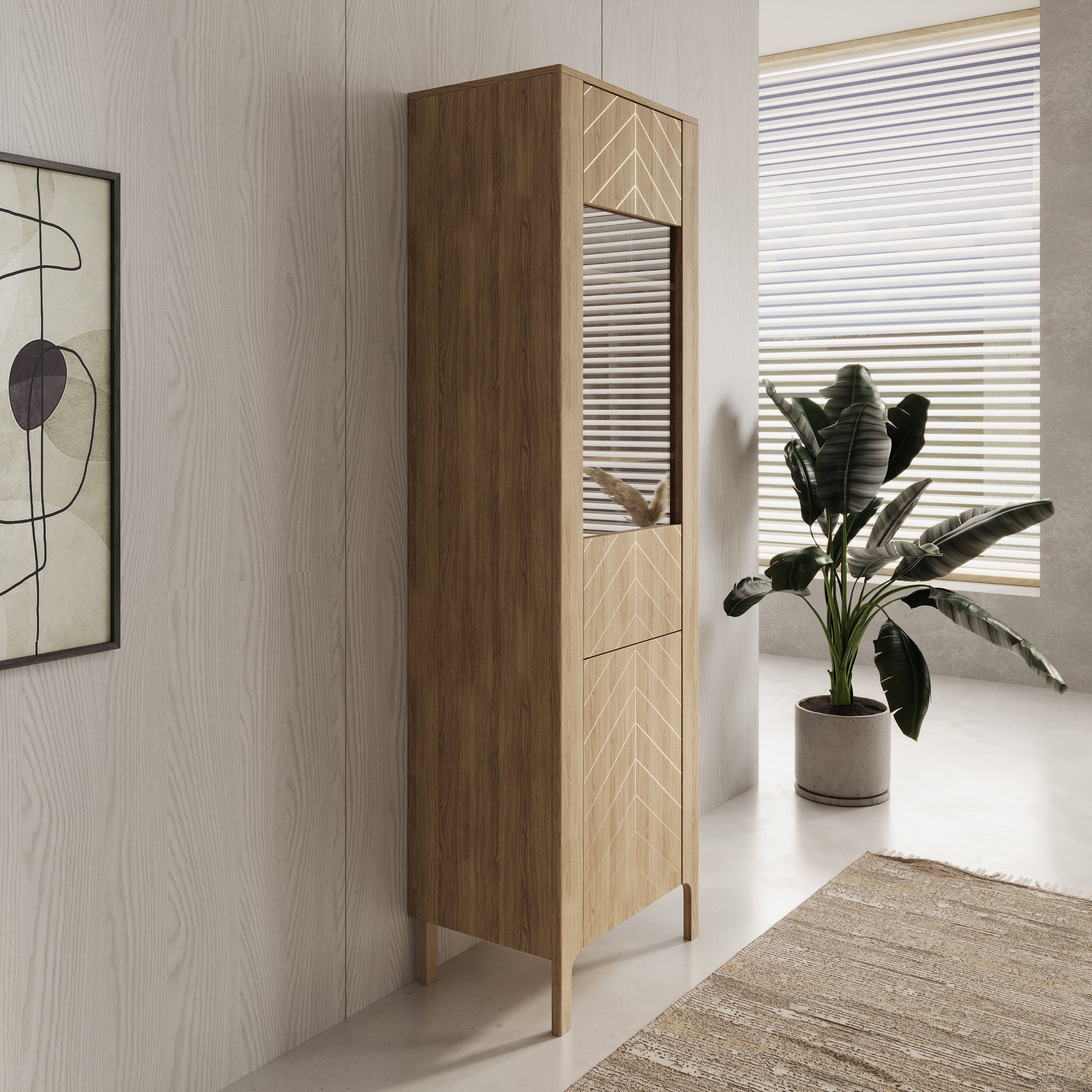 Montera - Vitrinekast met LED - Eikenpatroon - 60x41x198 cm