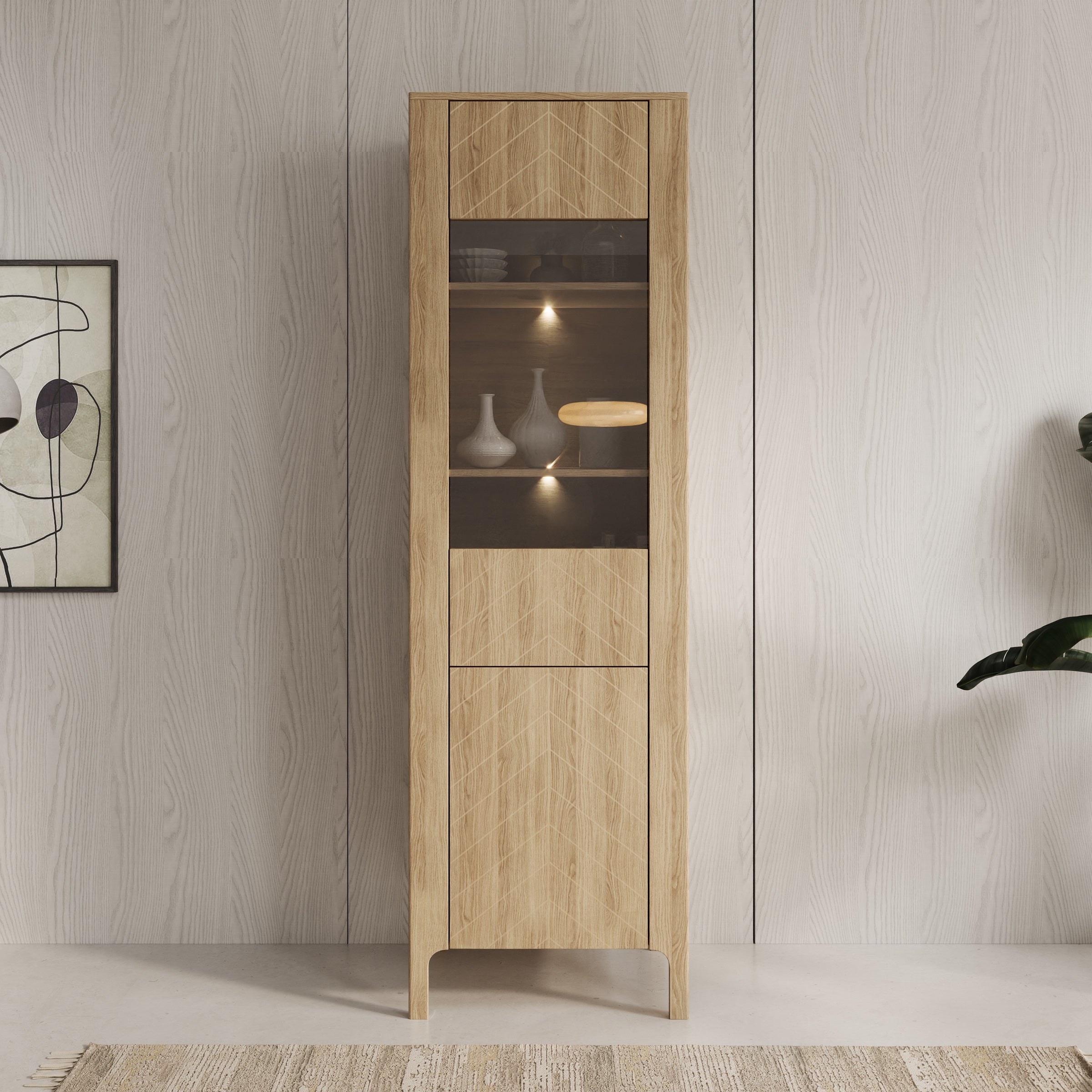 Montera - Vitrinekast met LED - Eikenpatroon - 60x41x198 cm