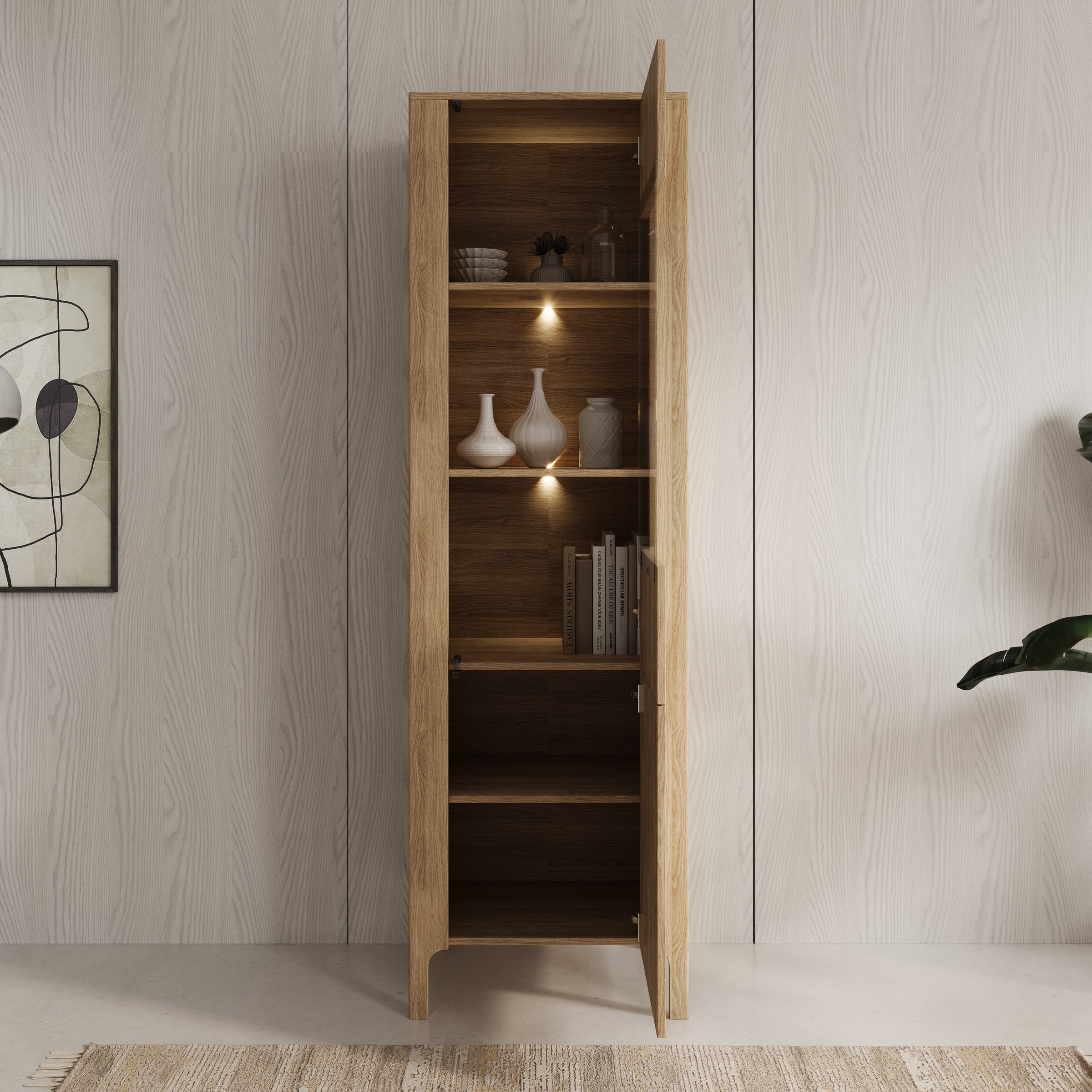 Montera - Vitrinekast met LED - Eikenpatroon - 60x41x198 cm