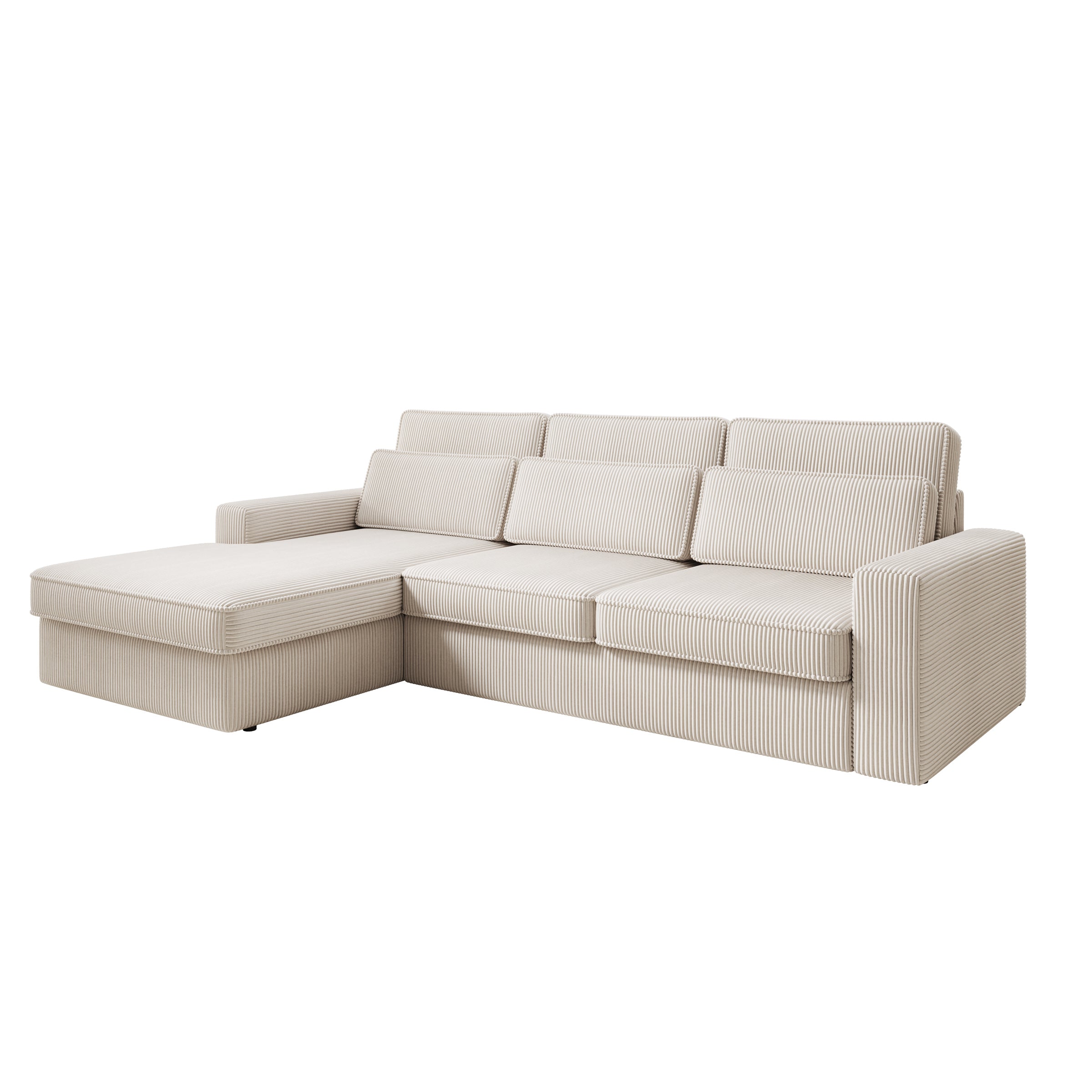 Montore - Hoekbank 3-zits met chaise longue - Ribstof beige - Links