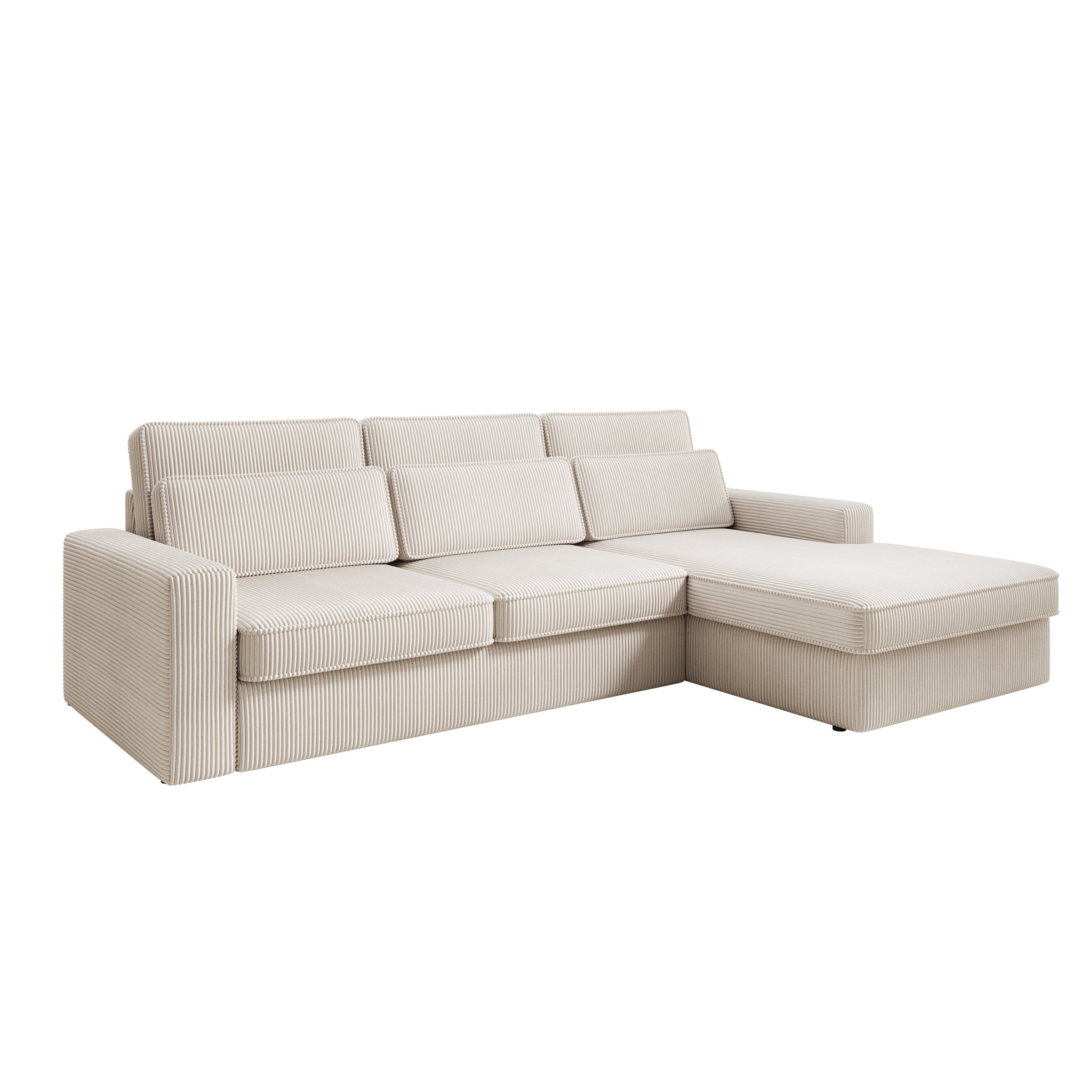 Montore - Hoekbank 3-zits met chaise longue - Ribstof beige - Rechts