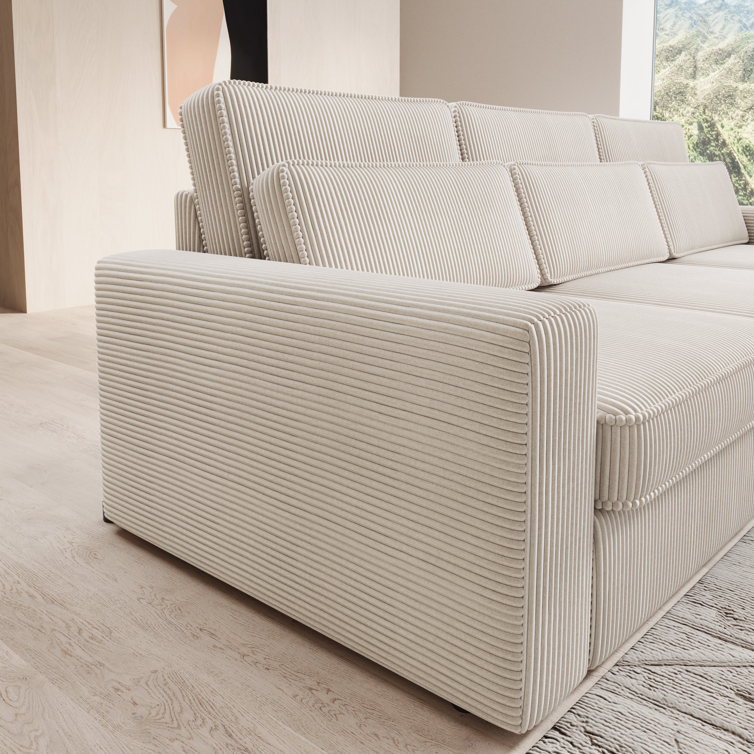 Montore - Hoekbank 3-zits met chaise longue - Ribstof beige - Rechts