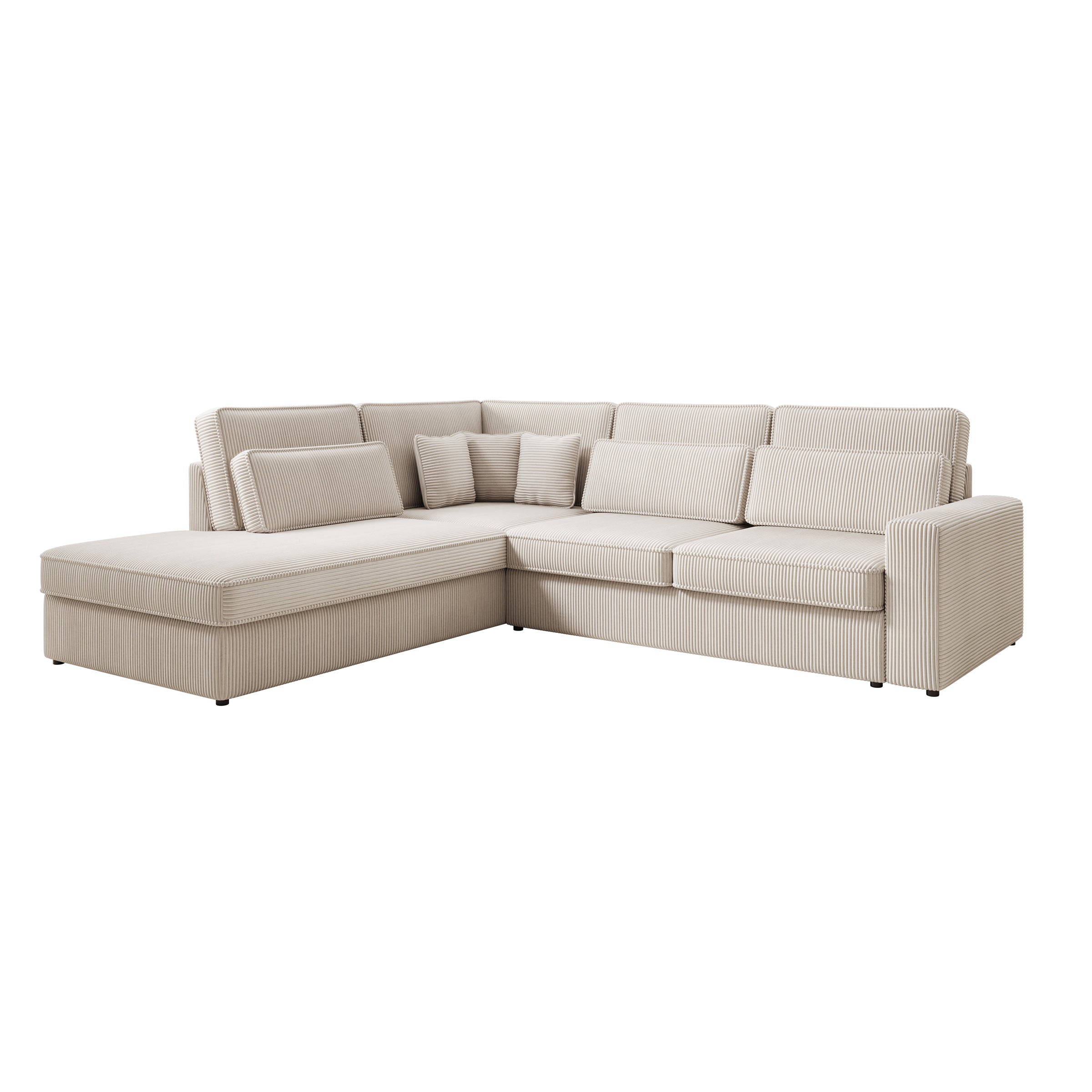 Montore - Hoekbank 5-zits met chaise longue - Ribstof beige - Links