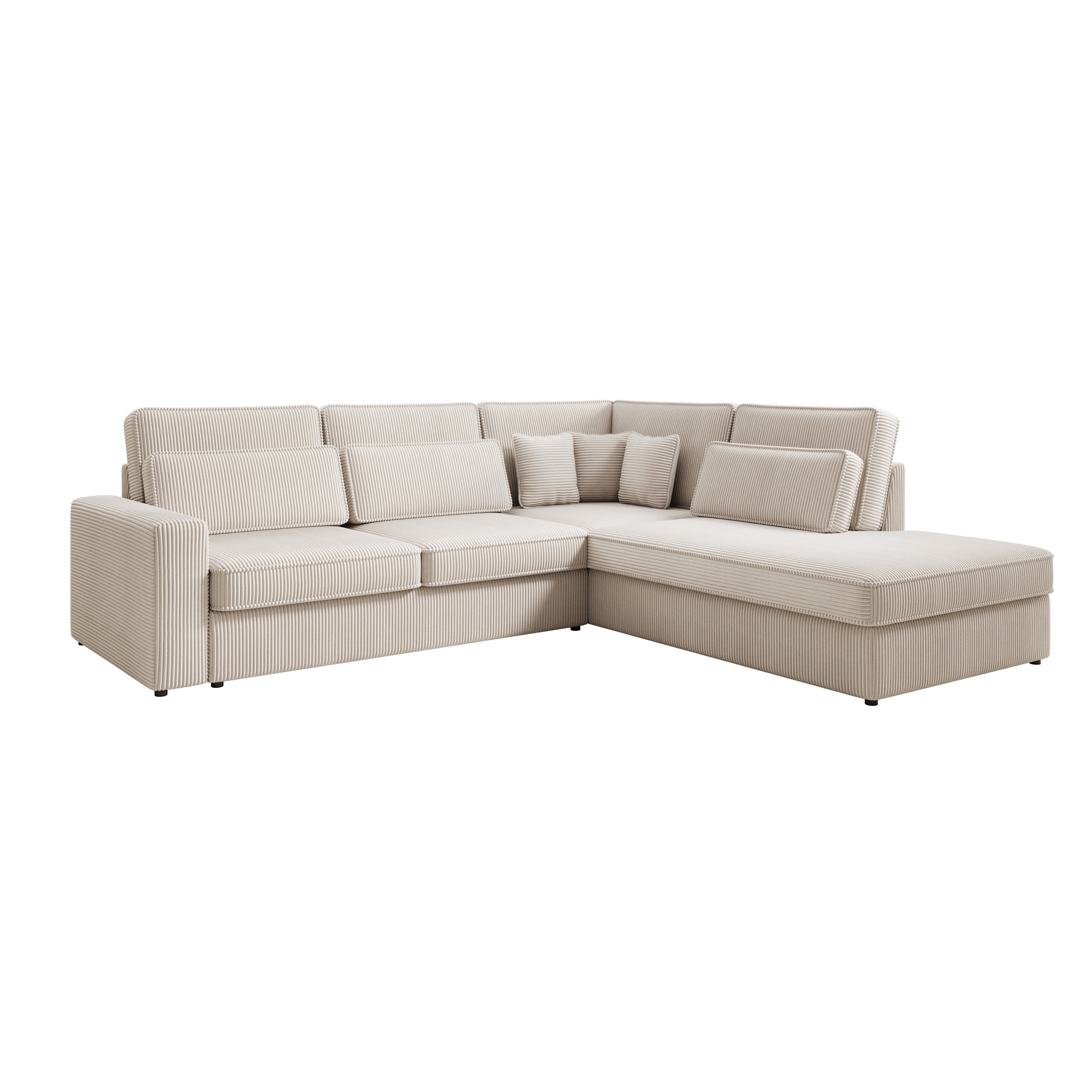 Montore - Hoekbank 5-zits met chaise longue - Ribstof beige - Rechts
